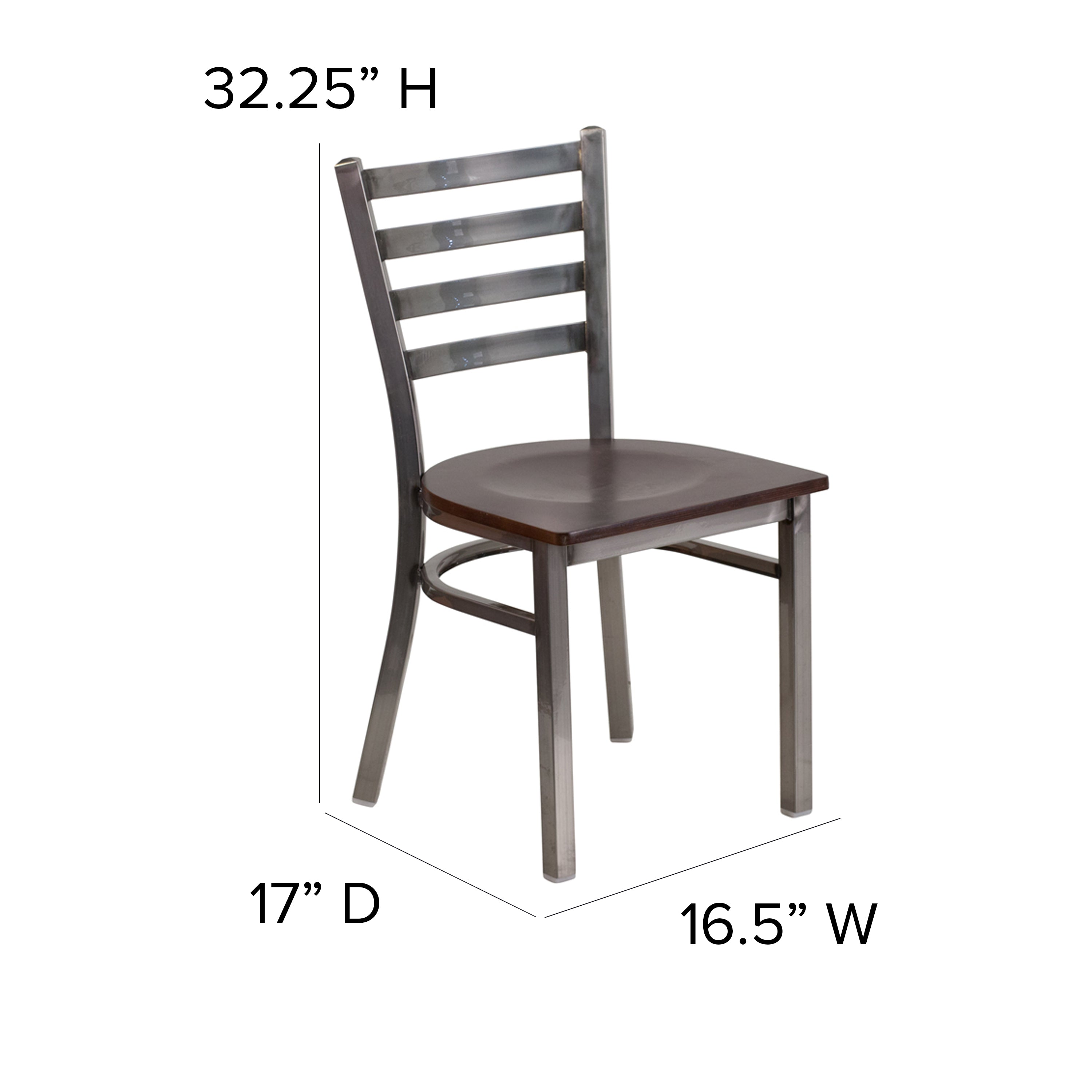 HERCULES Series Silver Antique Finish with Clear Coat Ladder Back Metal Restaurant Chair - Walnut Wood Seat
