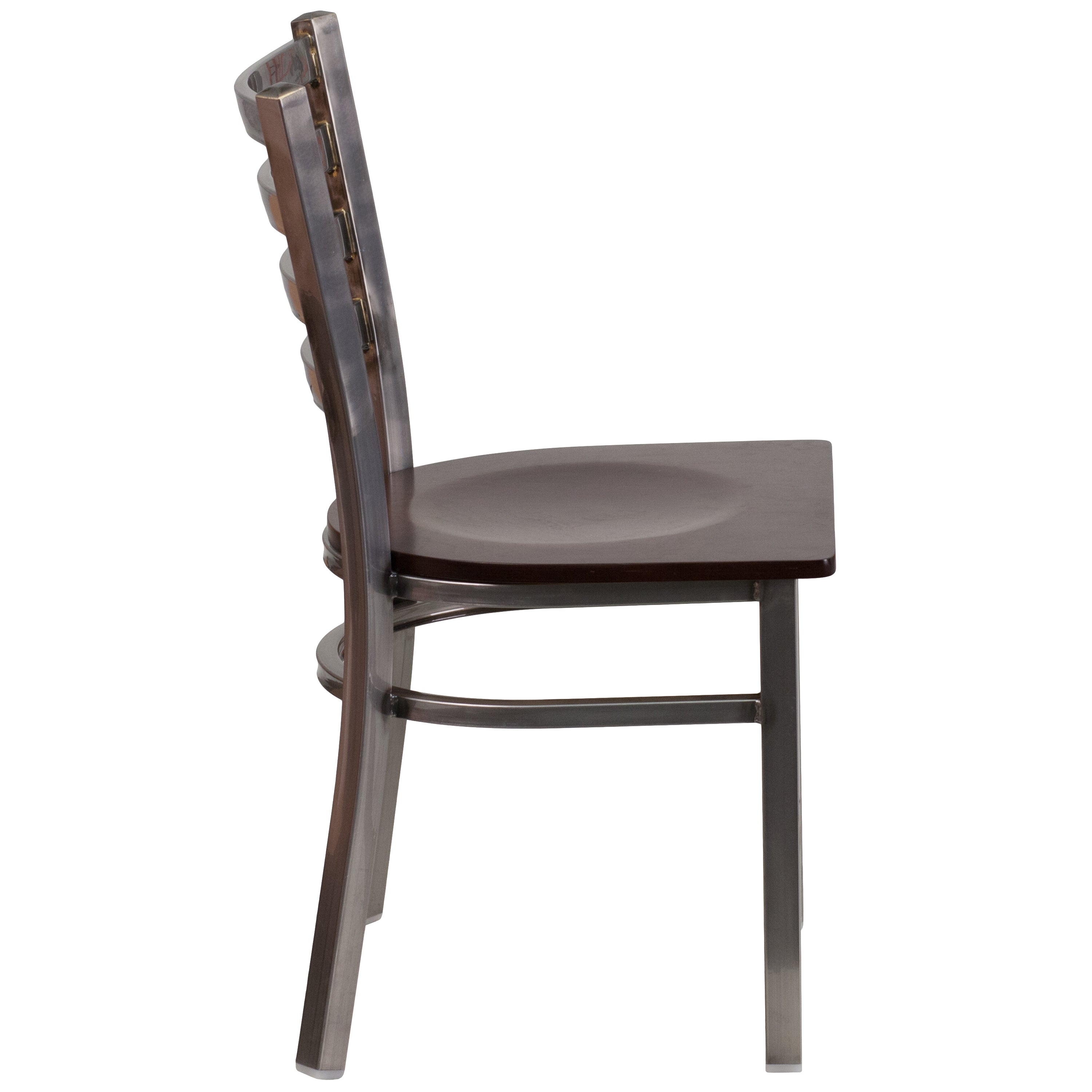 HERCULES Series Silver Antique Finish with Clear Coat Ladder Back Metal Restaurant Chair - Walnut Wood Seat