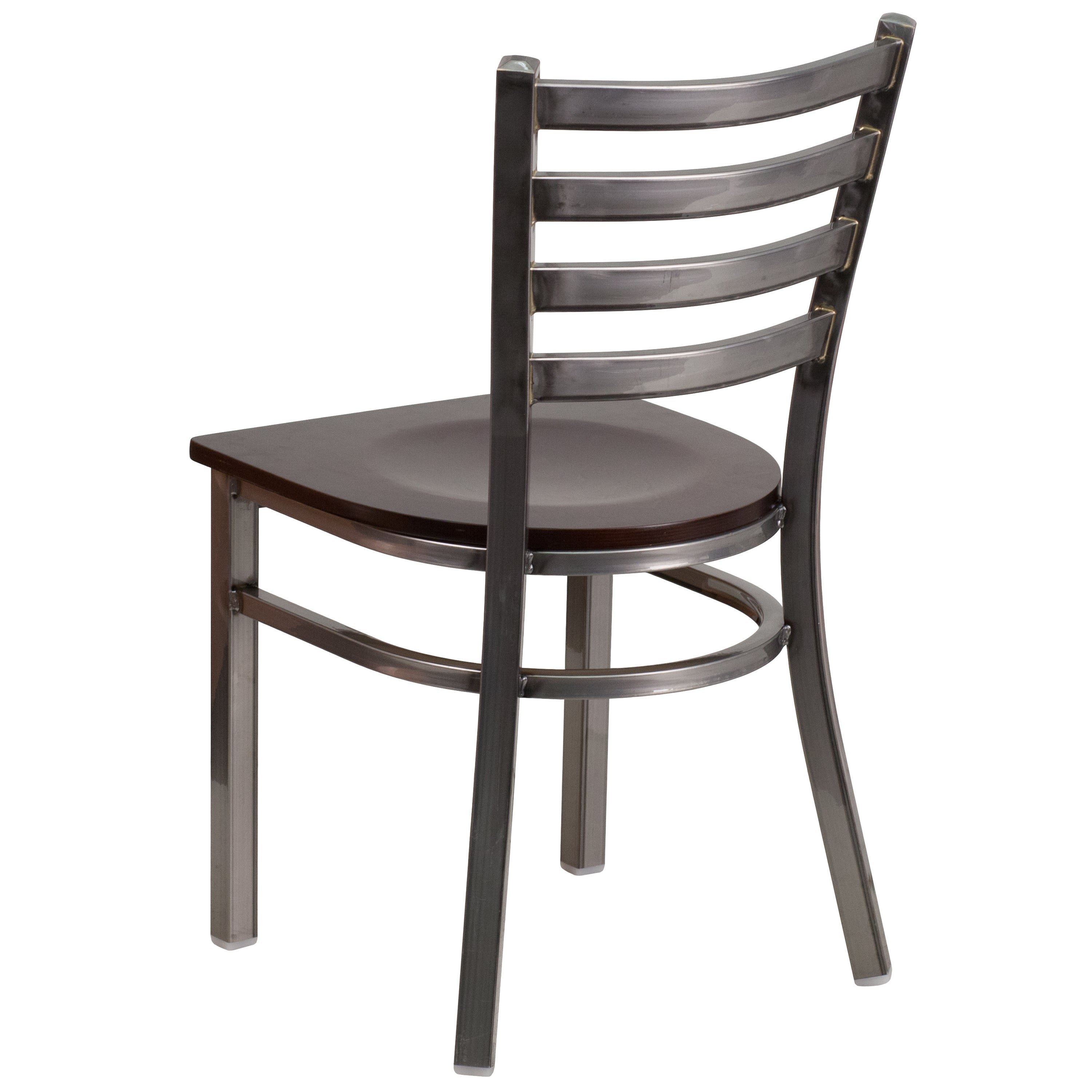 HERCULES Series Silver Antique Finish with Clear Coat Ladder Back Metal Restaurant Chair - Walnut Wood Seat