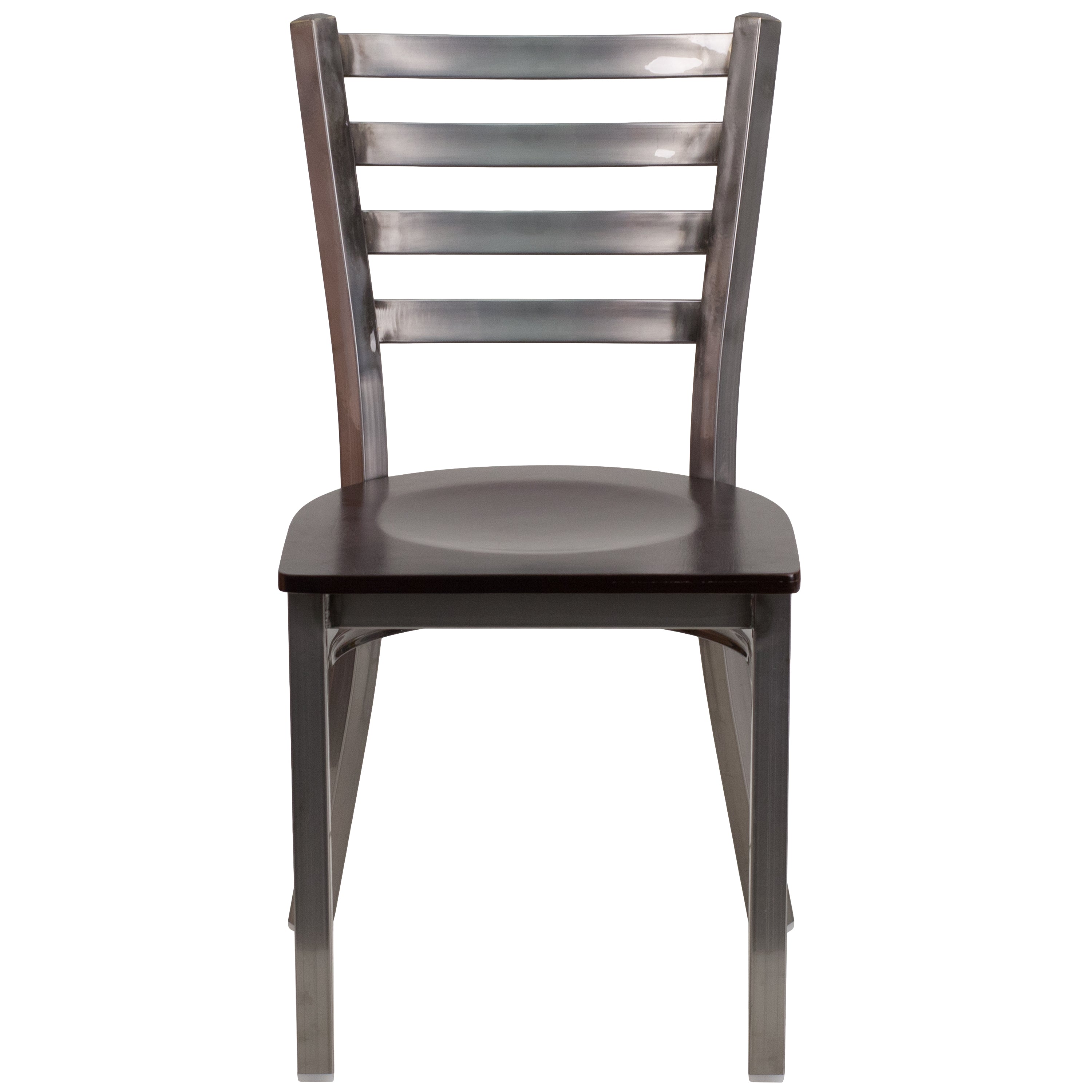 HERCULES Series Silver Antique Finish with Clear Coat Ladder Back Metal Restaurant Chair - Walnut Wood Seat