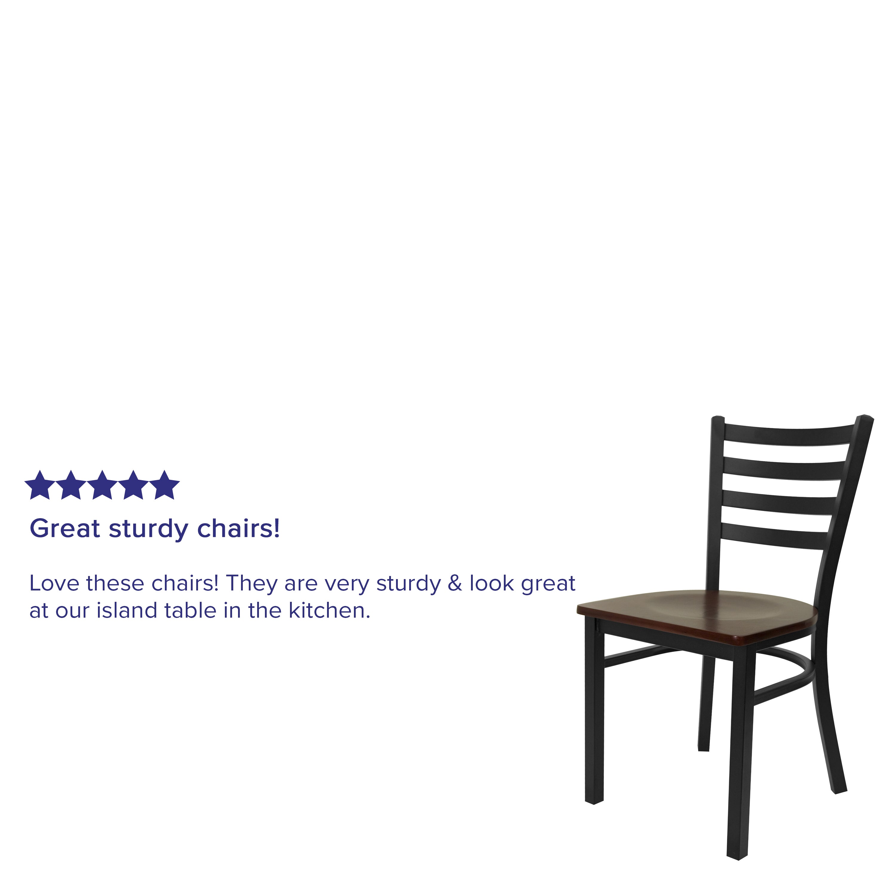HERCULES Series Black Ladder Back Metal Restaurant Chair - Mahogany Wood Seat