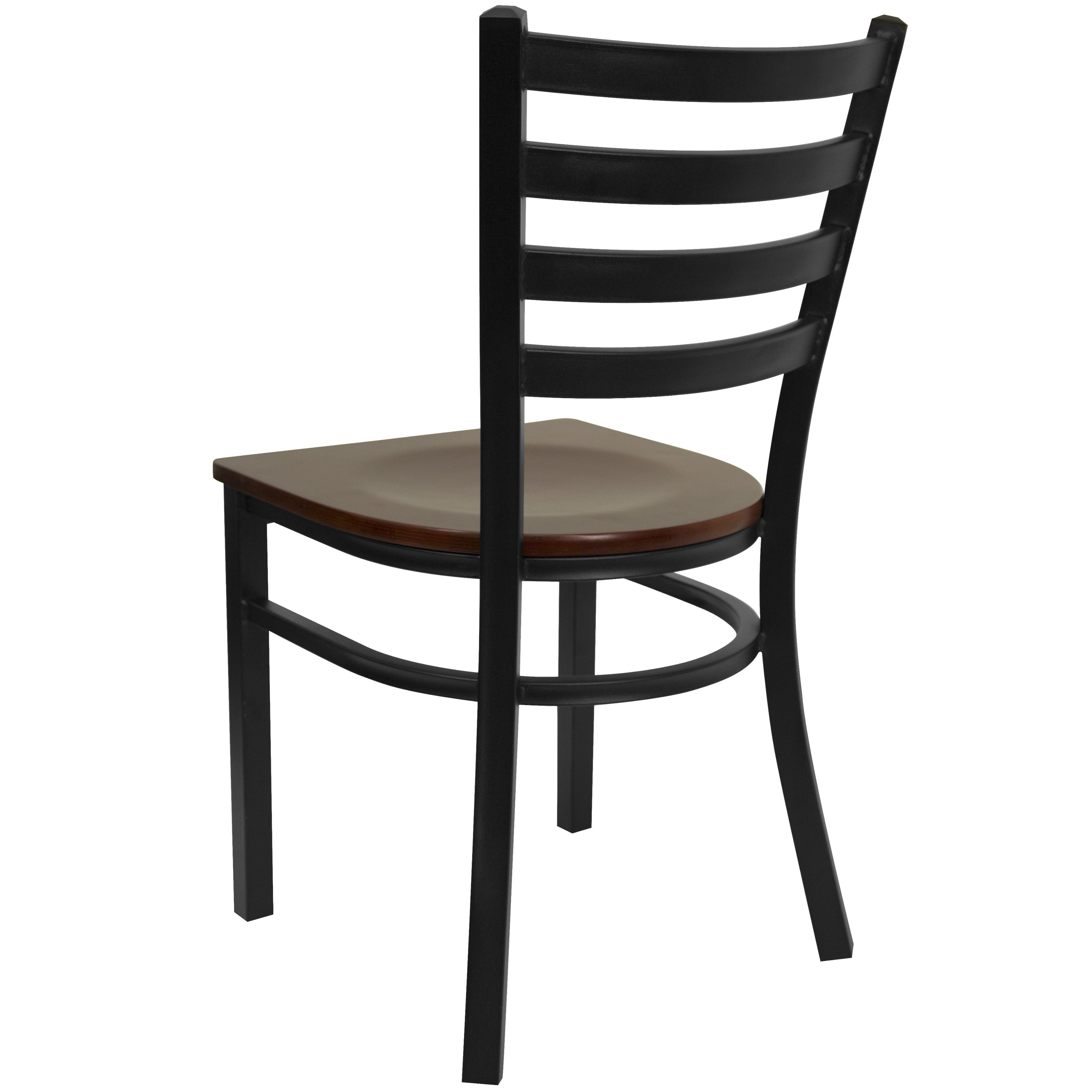 HERCULES Series Black Ladder Back Metal Restaurant Chair - Mahogany Wood Seat