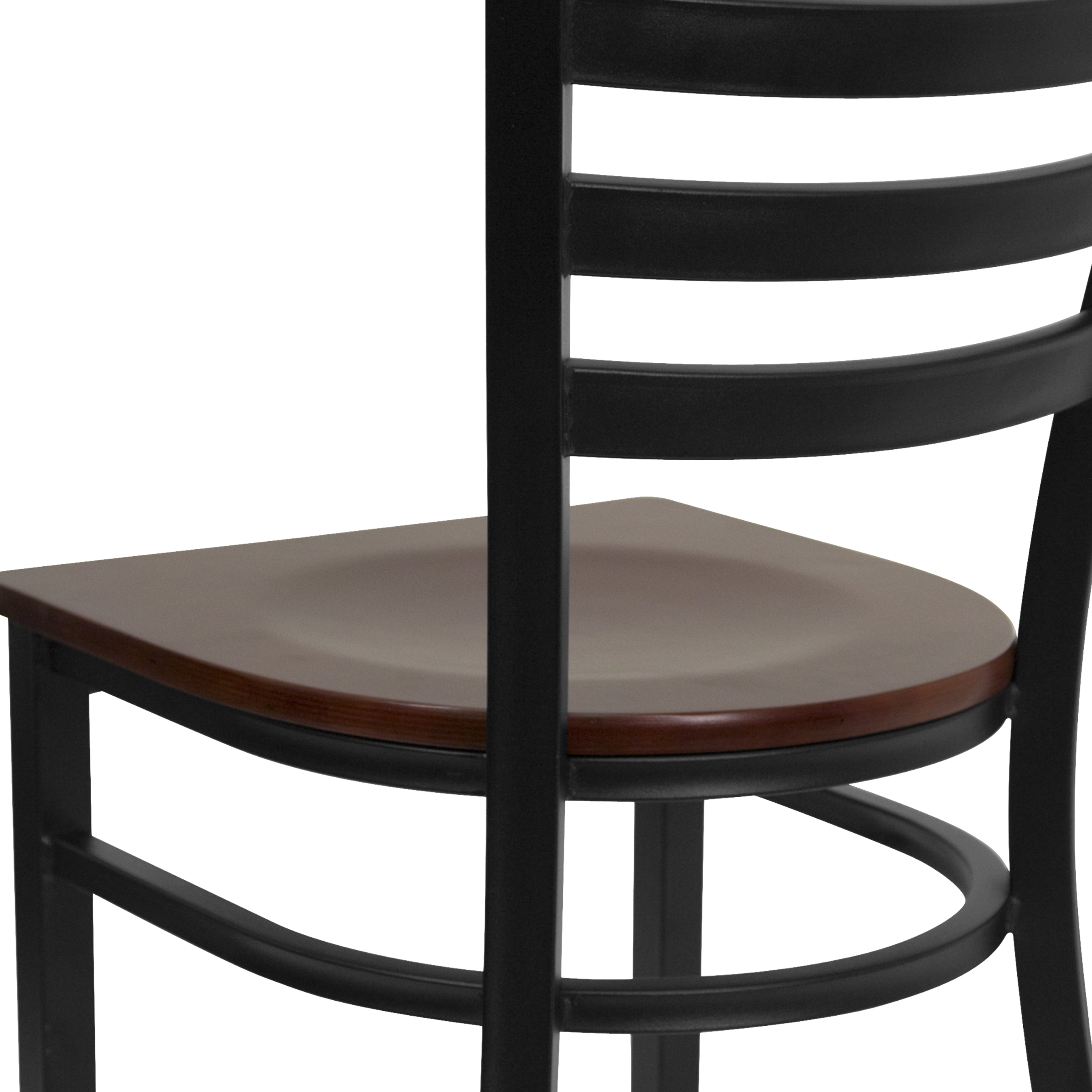 HERCULES Series Black Ladder Back Metal Restaurant Chair - Mahogany Wood Seat