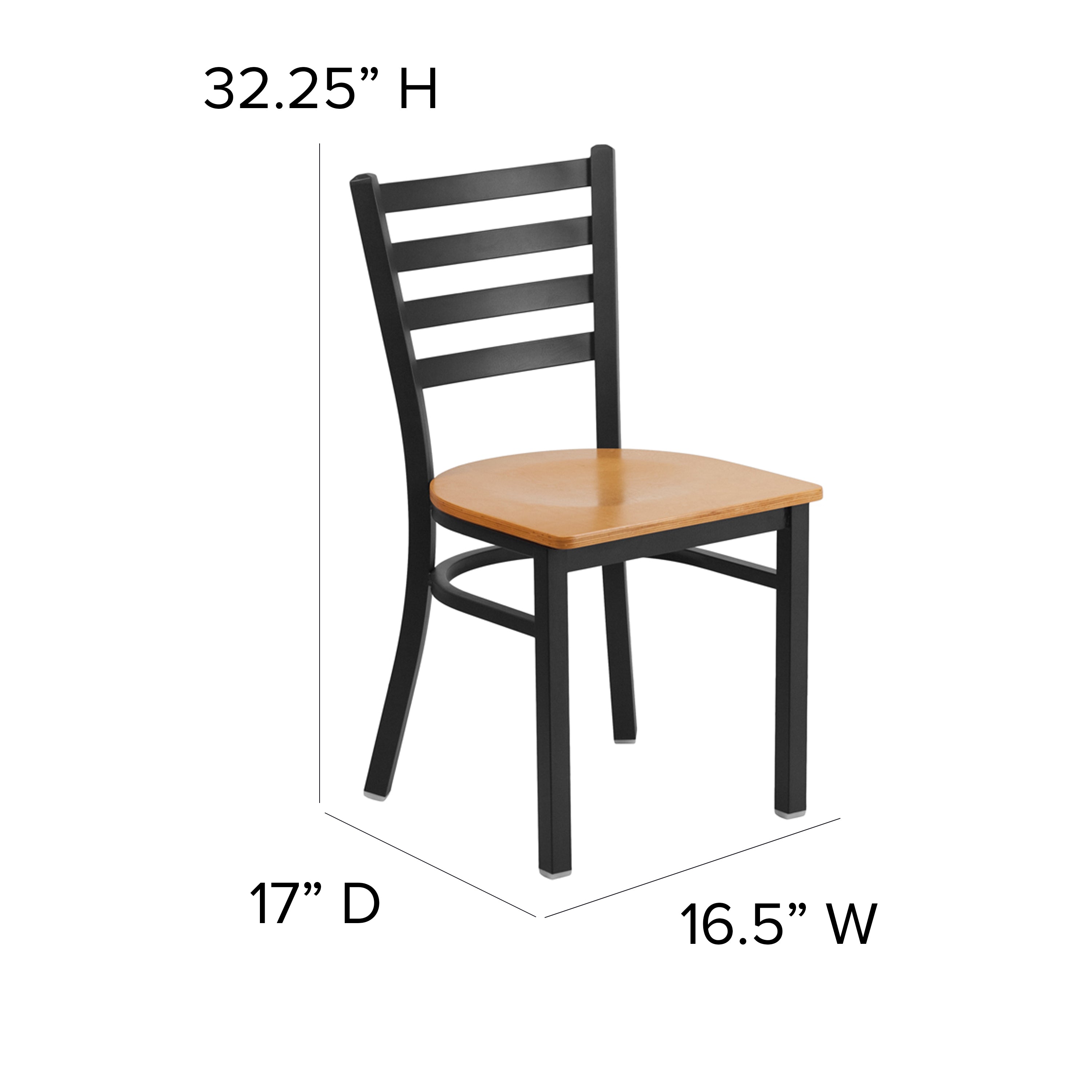 HERCULES Series Black Ladder Back Metal Restaurant Chair - Natural Wood Seat