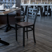 HERCULES Series Black Ladder Back Metal Restaurant Chair - Walnut Wood Seat