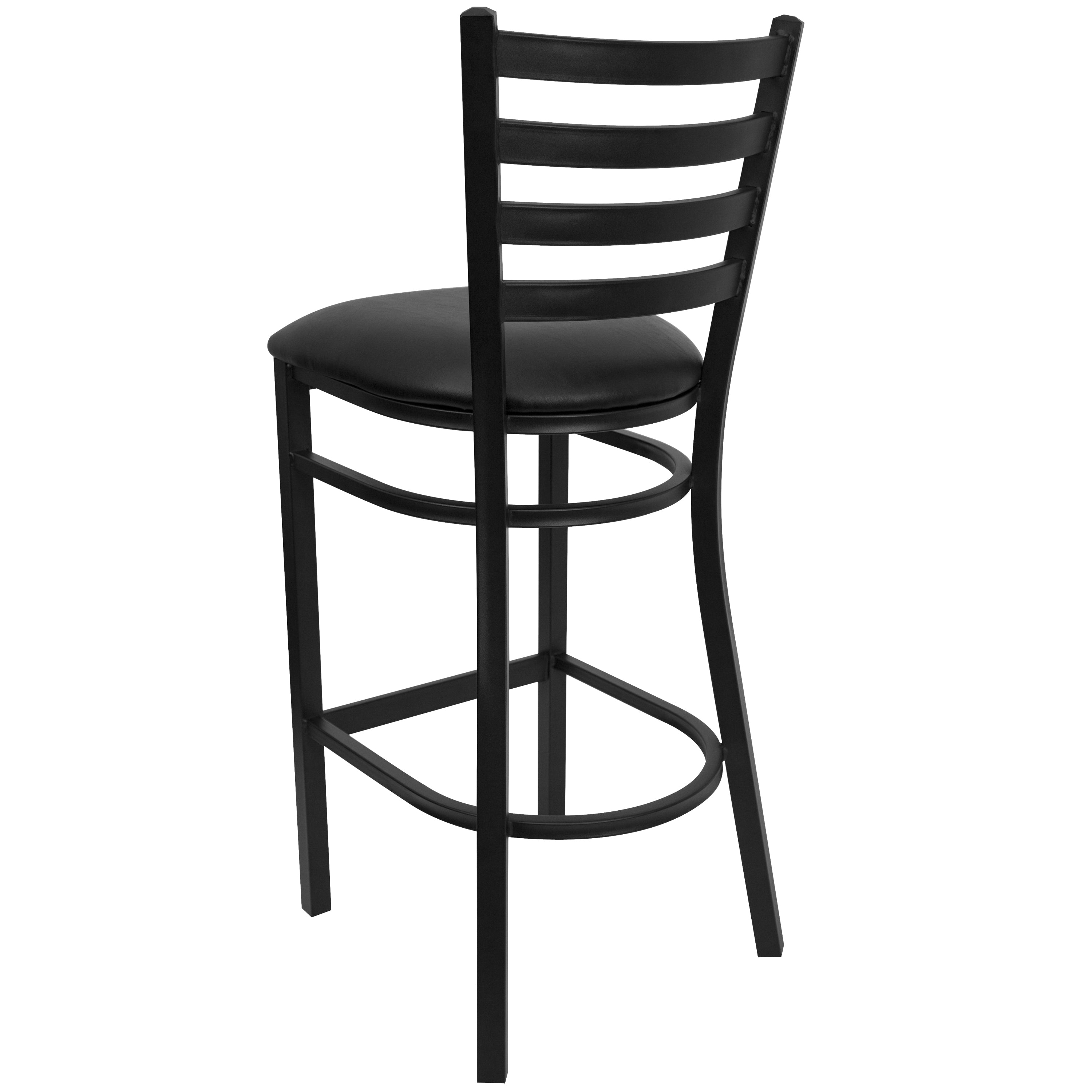 HERCULES Series Black Ladder Back Metal Restaurant Barstool - Black Vinyl Seat