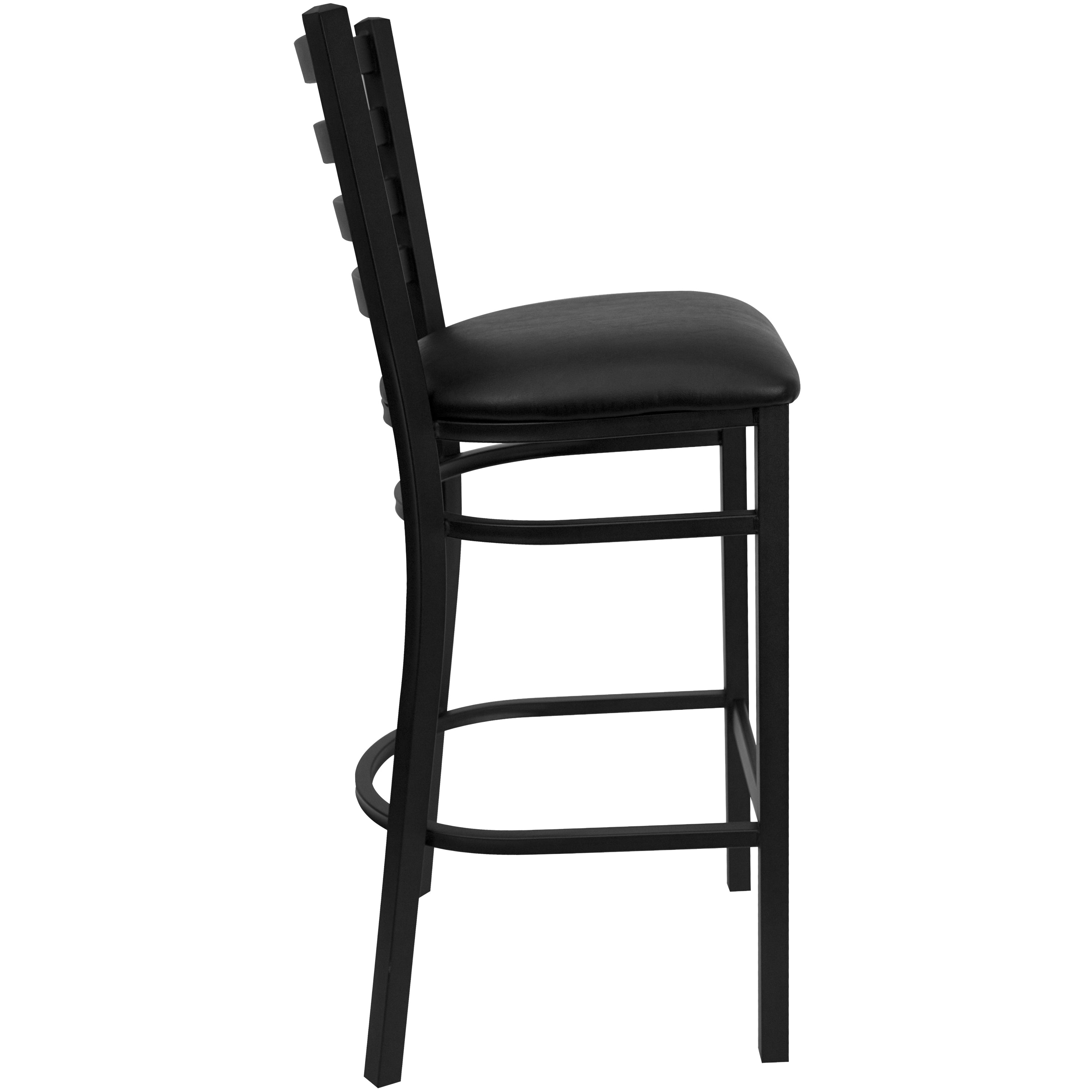 HERCULES Series Black Ladder Back Metal Restaurant Barstool - Black Vinyl Seat