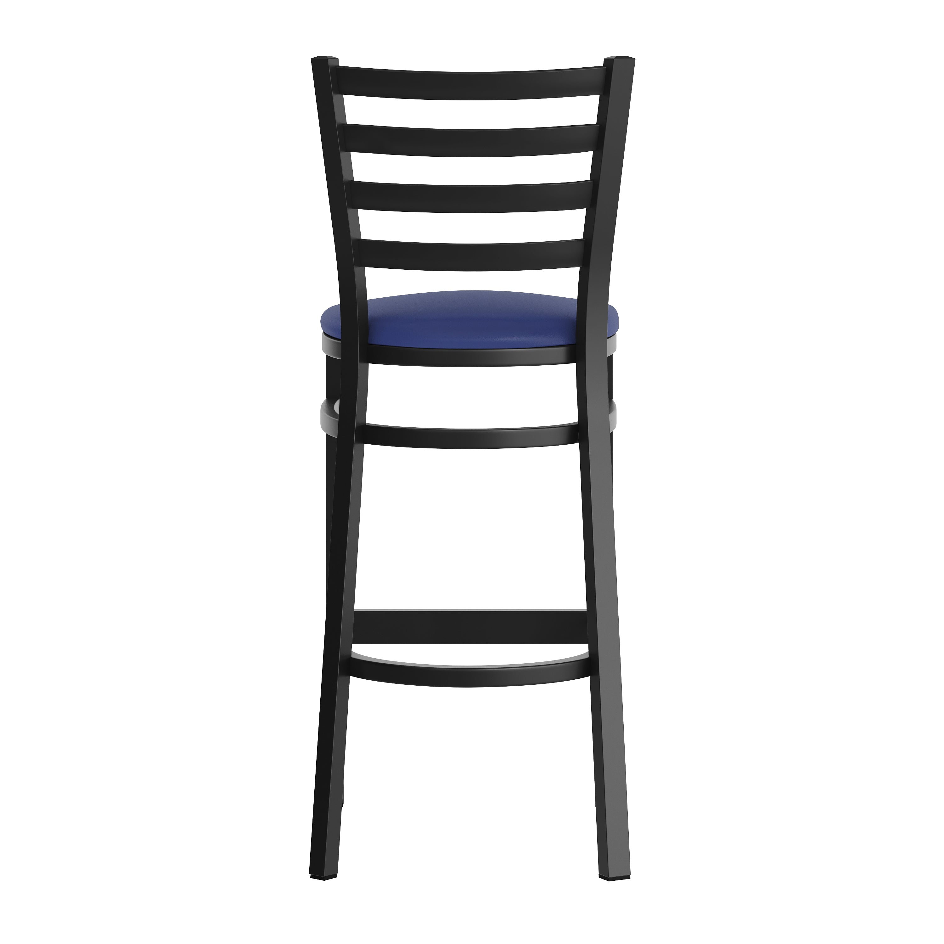 HERCULES Black Ladder Back Metal Restaurant Barstool - Blue Vinyl Seat