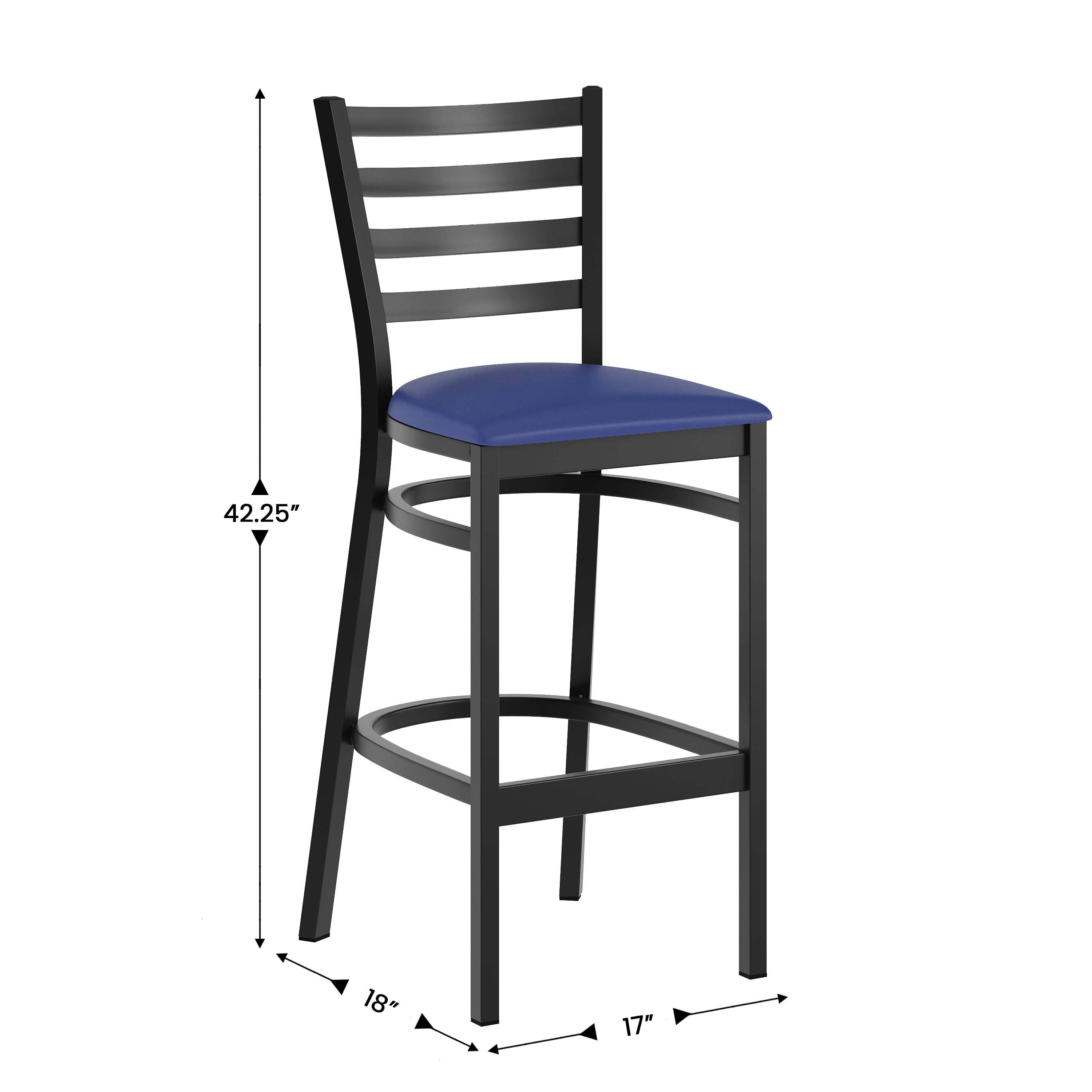 HERCULES Black Ladder Back Metal Restaurant Barstool - Blue Vinyl Seat