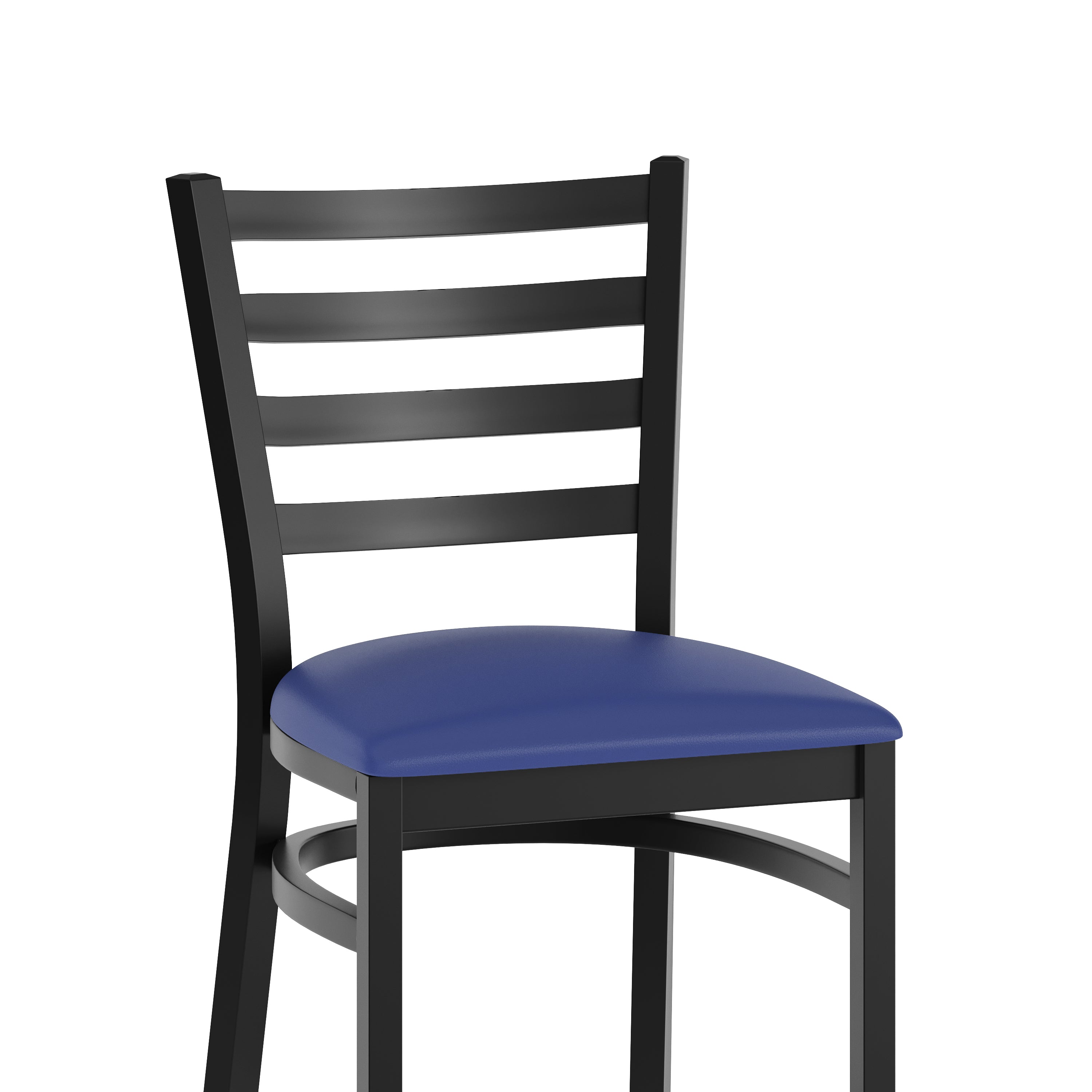 HERCULES Black Ladder Back Metal Restaurant Barstool - Blue Vinyl Seat