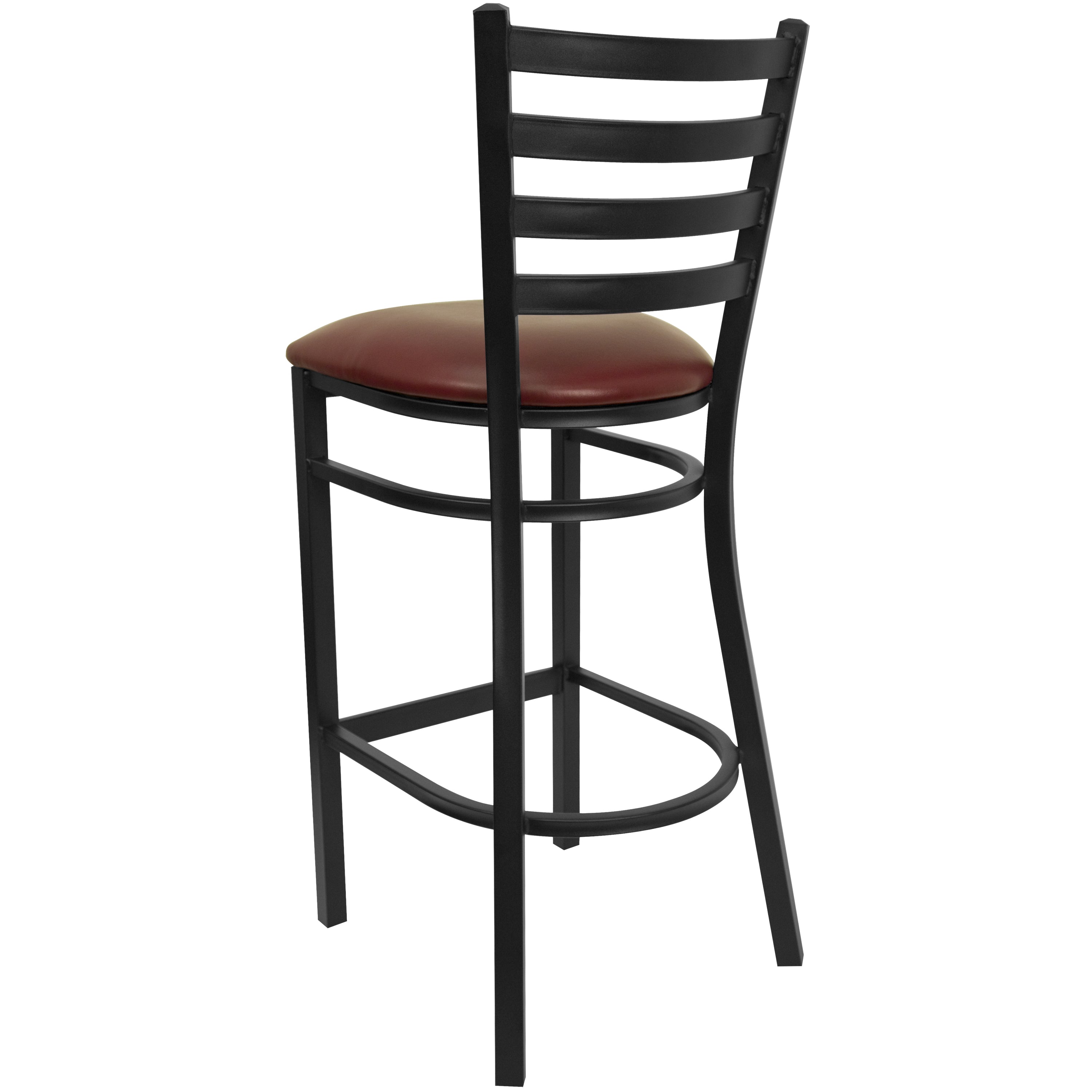 HERCULES Series Black Ladder Back Metal Restaurant Barstool - Burgundy Vinyl Seat