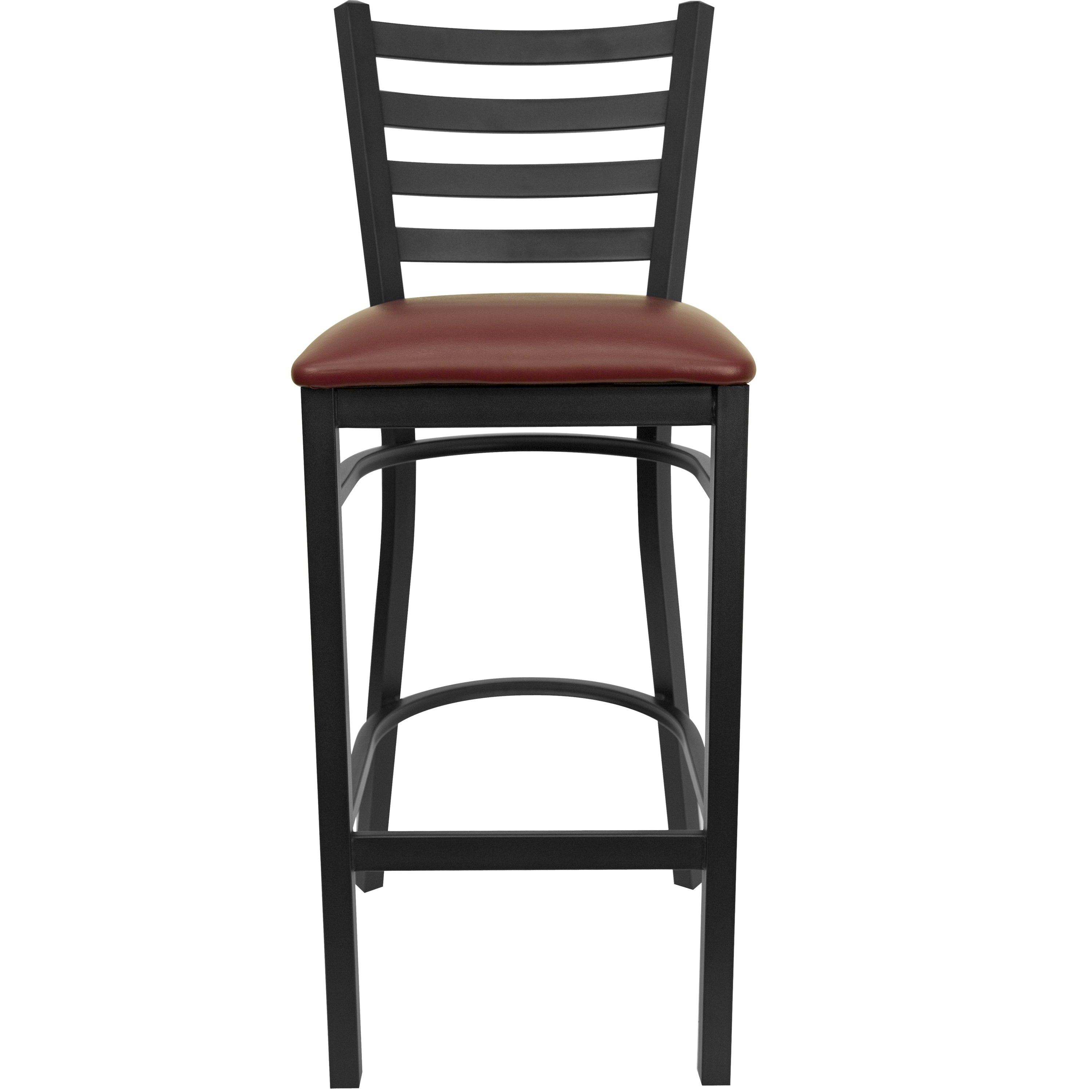 HERCULES Series Black Ladder Back Metal Restaurant Barstool - Burgundy Vinyl Seat