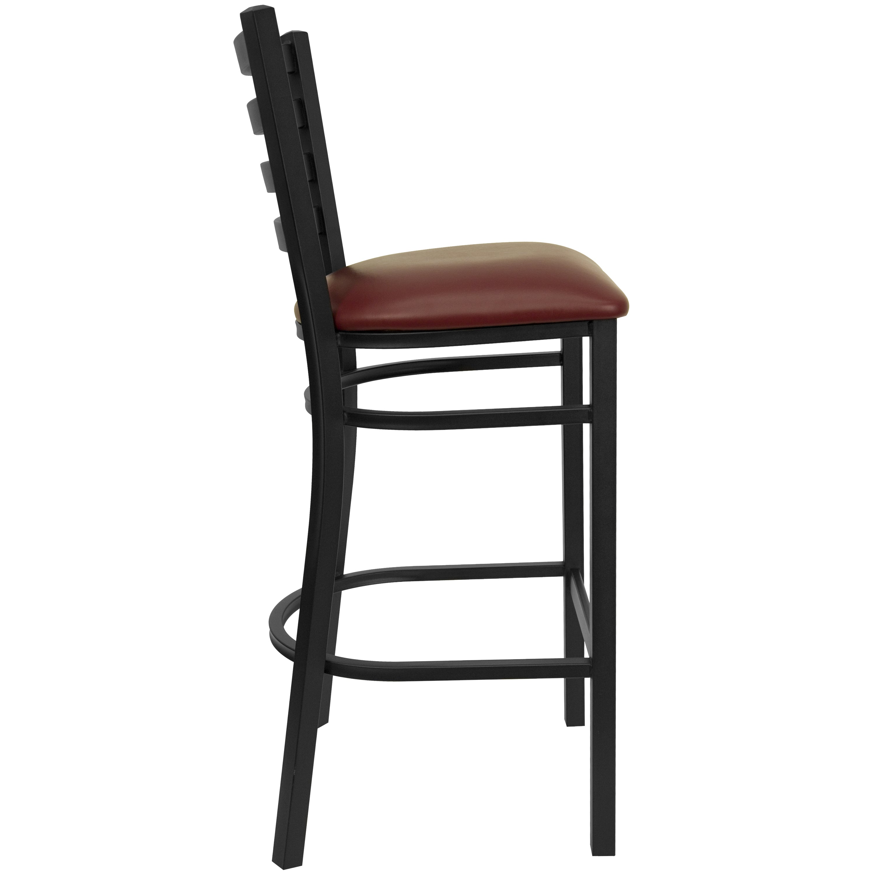 HERCULES Series Black Ladder Back Metal Restaurant Barstool - Burgundy Vinyl Seat