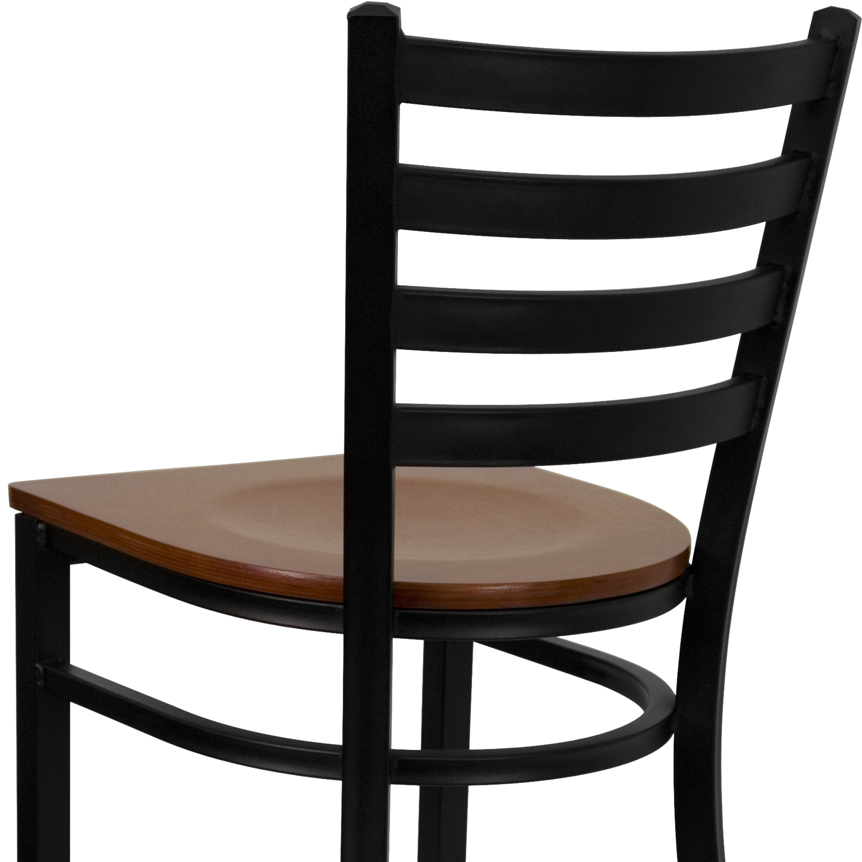 HERCULES Series Black Ladder Back Metal Restaurant Barstool - Cherry Wood Seat