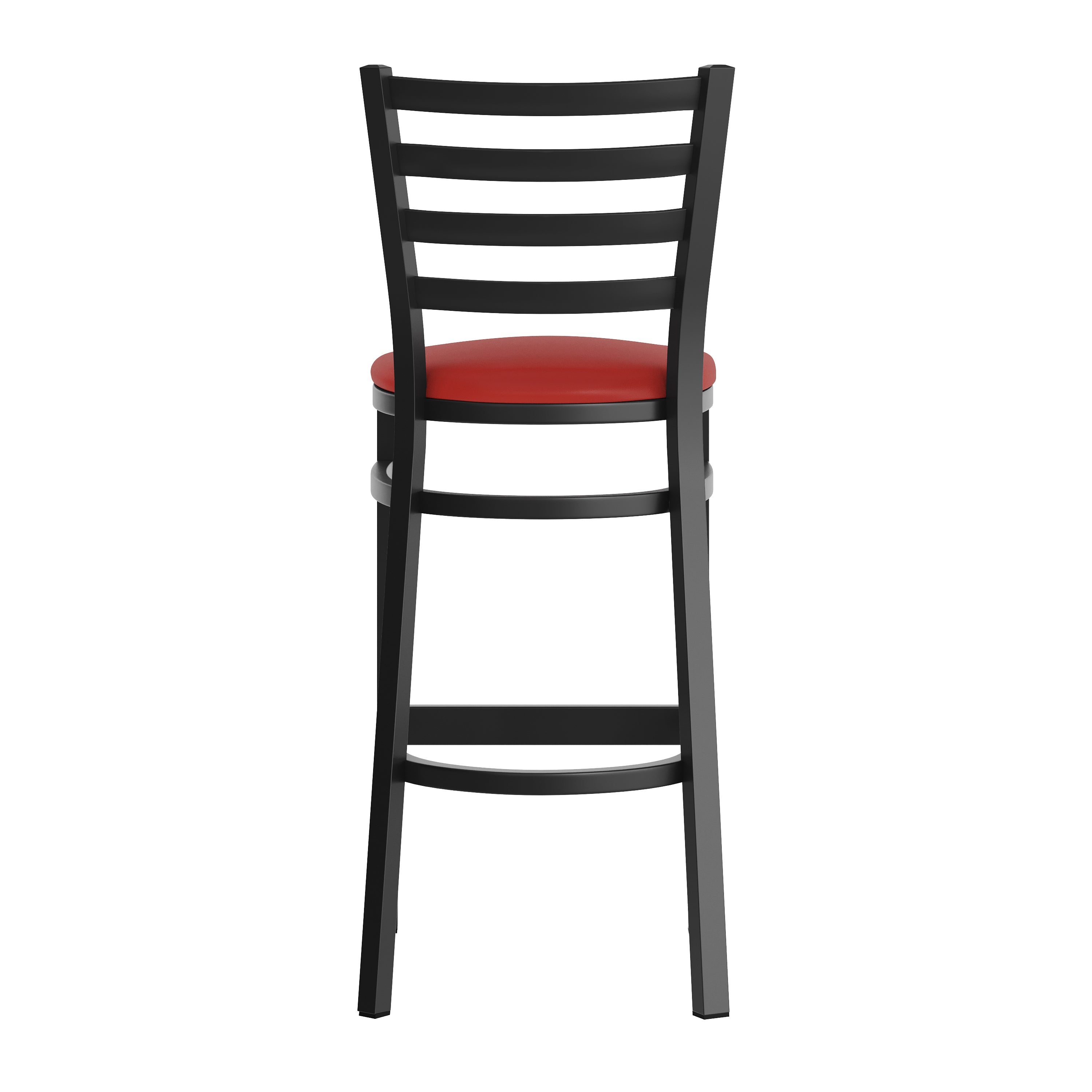 HERCULES Black Ladder Back Metal Restaurant Barstool - Red Vinyl Seat