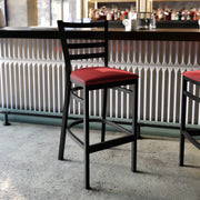 HERCULES Black Ladder Back Metal Restaurant Barstool - Red Vinyl Seat
