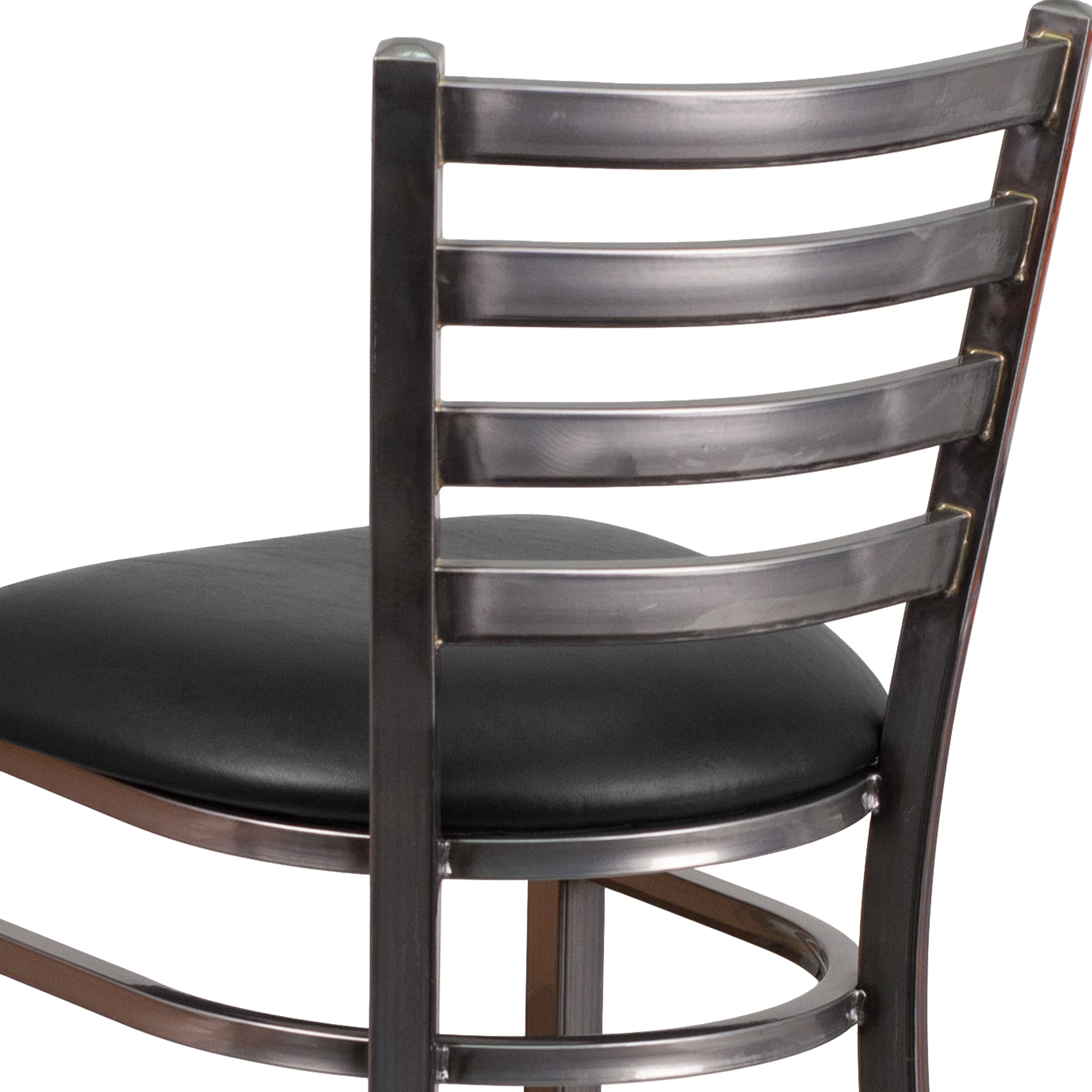 HERCULES Series Silver Antique Finish with Clear Coat Ladder Back Metal Restaurant Barstool - Black Vinyl Seat