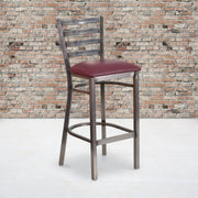 HERCULES Series Silver Antique Finish with Clear Coat Ladder Back Metal Restaurant Barstool - Burgundy Vinyl Seat