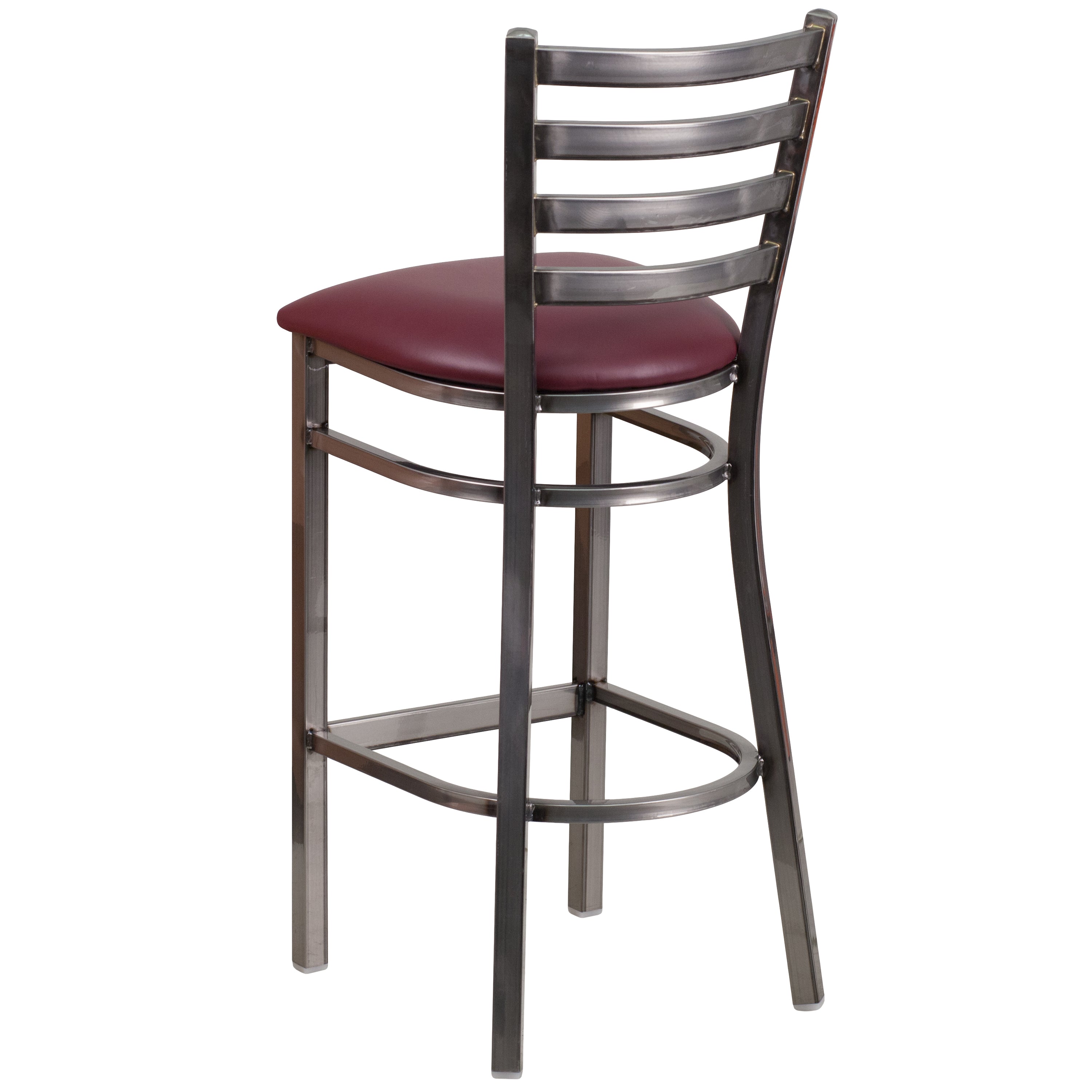 HERCULES Series Silver Antique Finish with Clear Coat Ladder Back Metal Restaurant Barstool - Burgundy Vinyl Seat