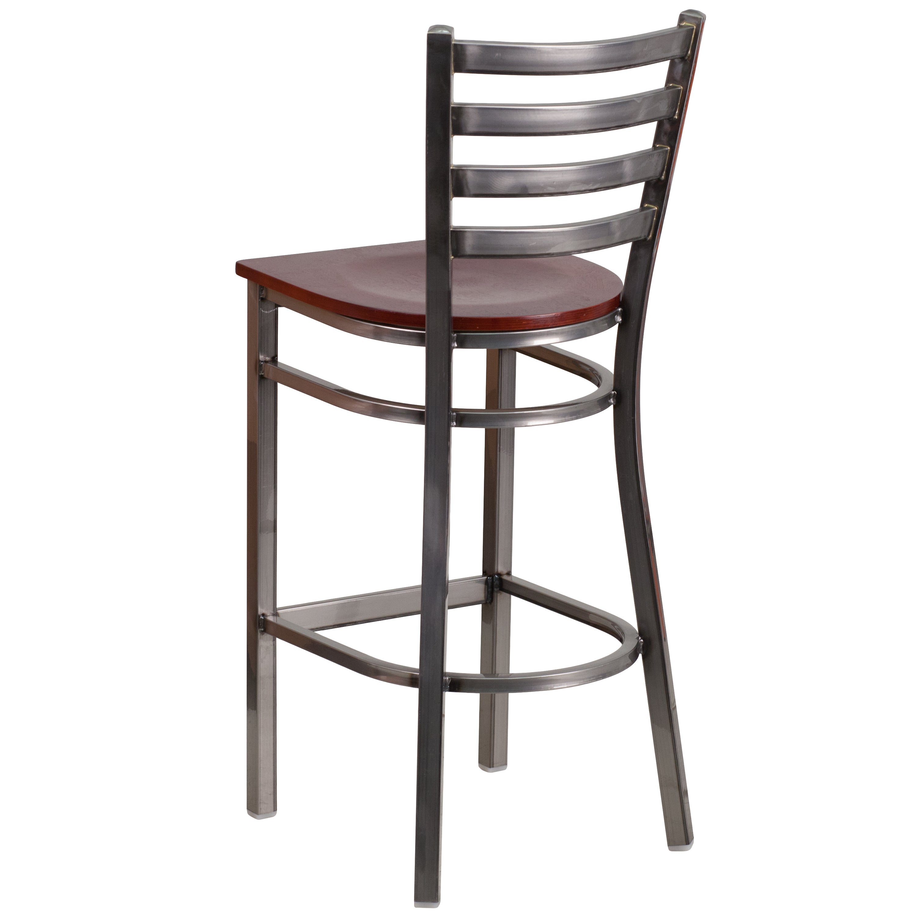 HERCULES Series Silver Antique Finish with Clear Coat Ladder Back Metal Restaurant Barstool - Mahogany Wood Seat