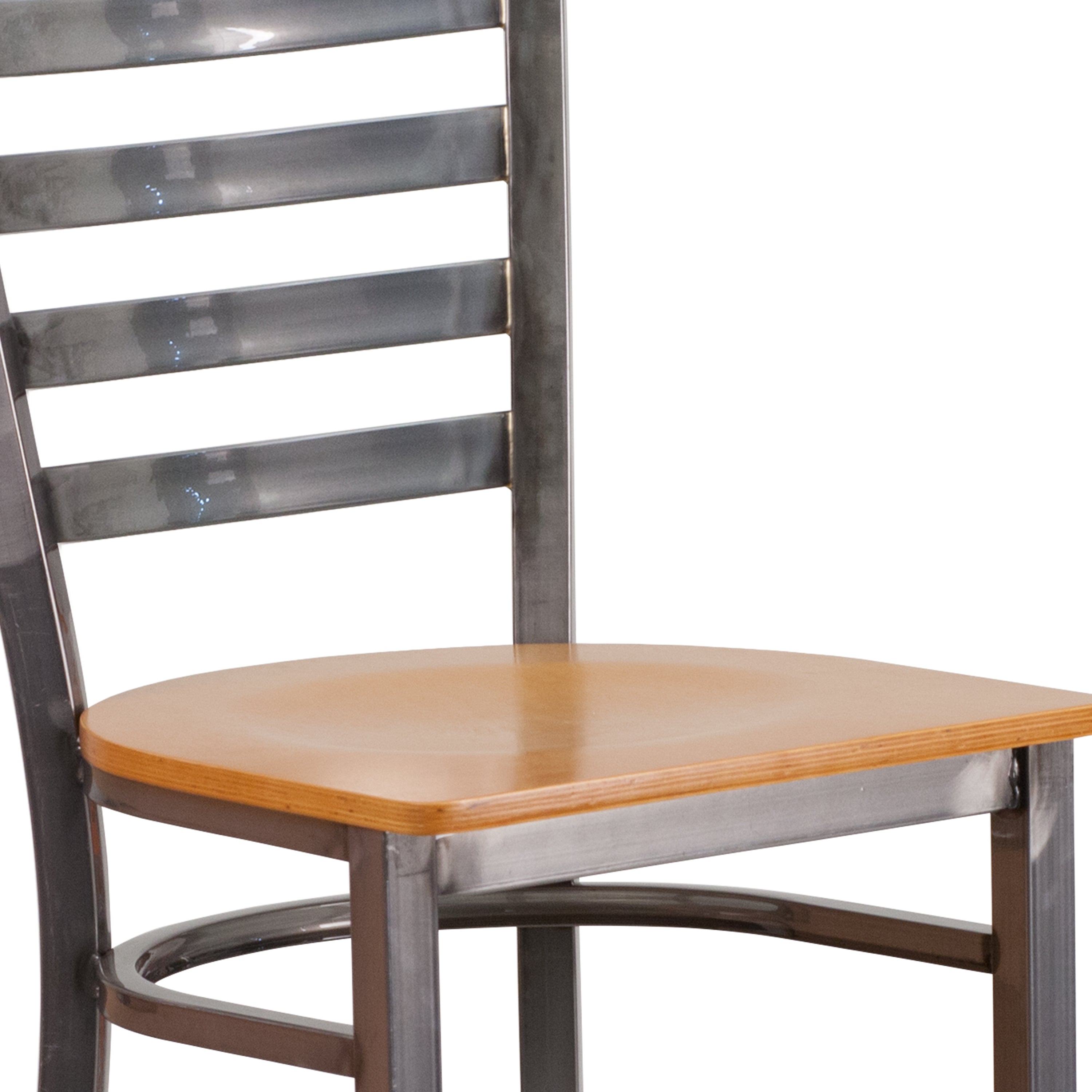 HERCULES Series Silver Antique Finish with Clear Coat Ladder Back Metal Restaurant Barstool - Natural Wood Seat