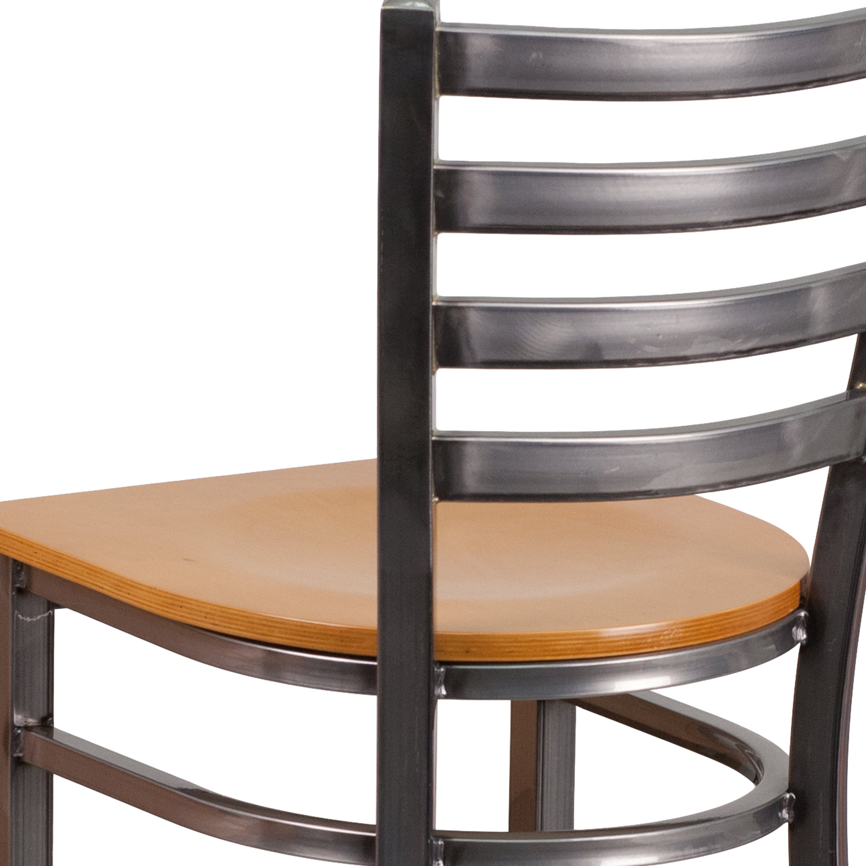 HERCULES Series Silver Antique Finish with Clear Coat Ladder Back Metal Restaurant Barstool - Natural Wood Seat