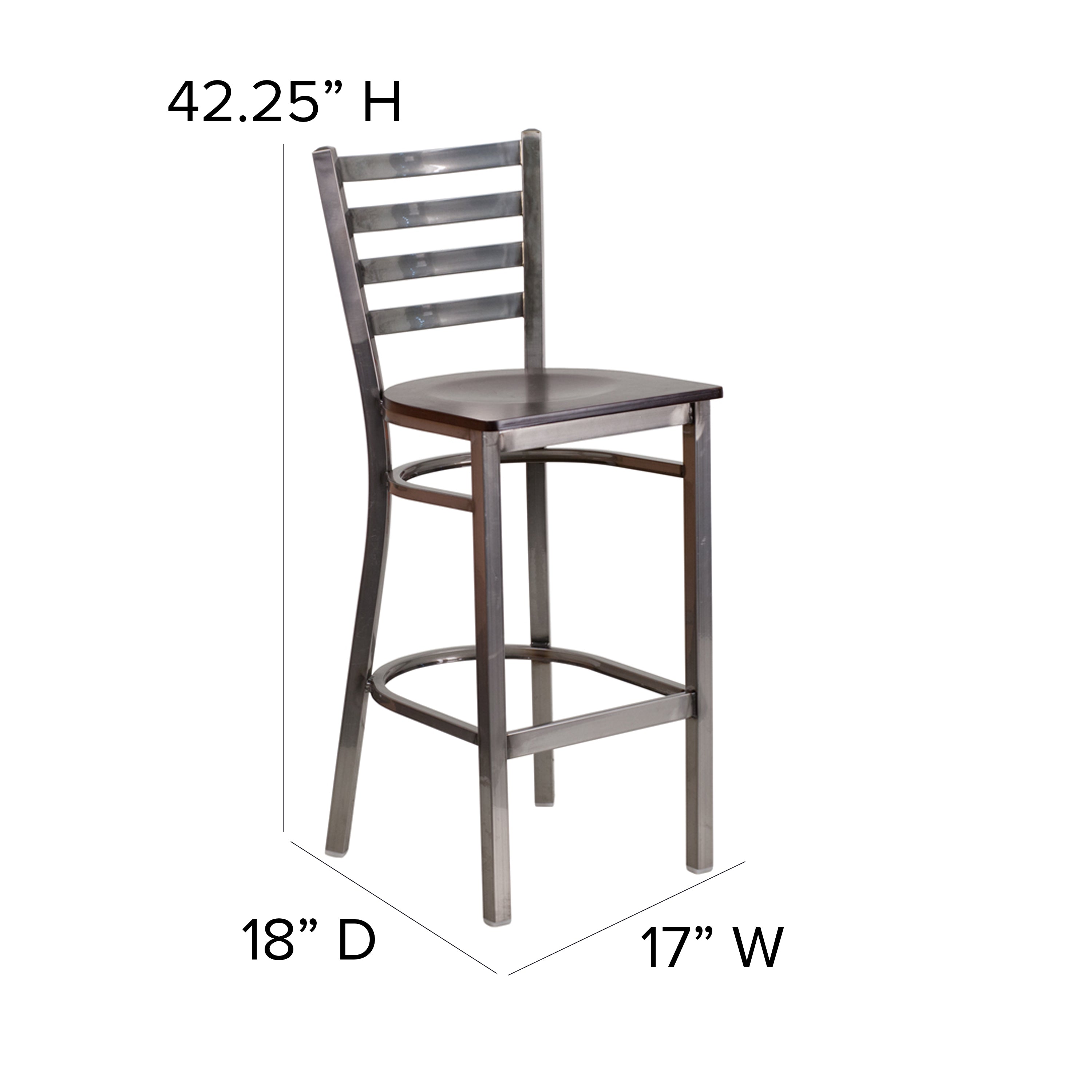 HERCULES Series Silver Antique Finish with Clear Coat Ladder Back Metal Restaurant Barstool - Walnut Wood Seat