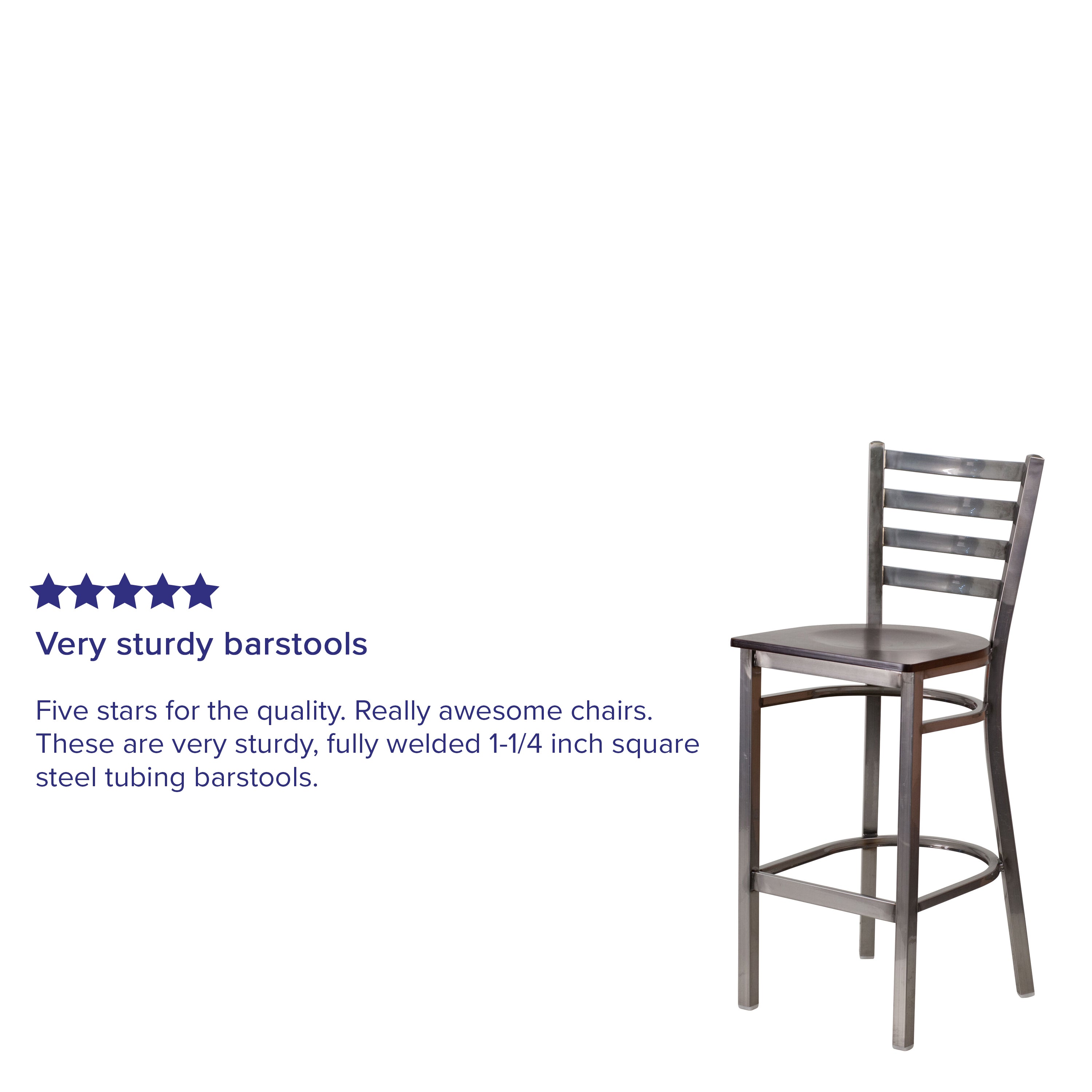 HERCULES Series Silver Antique Finish with Clear Coat Ladder Back Metal Restaurant Barstool - Walnut Wood Seat