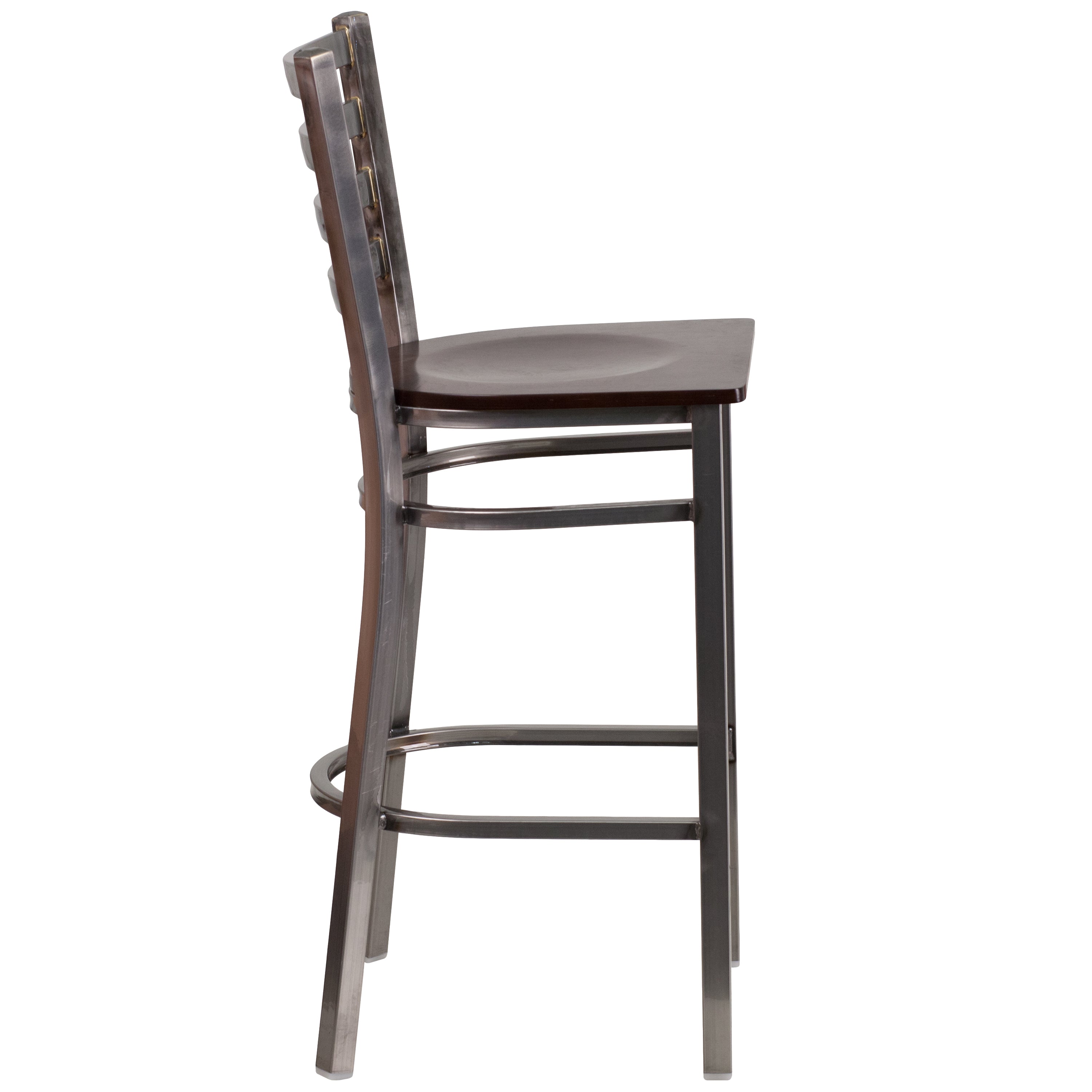 HERCULES Series Silver Antique Finish with Clear Coat Ladder Back Metal Restaurant Barstool - Walnut Wood Seat