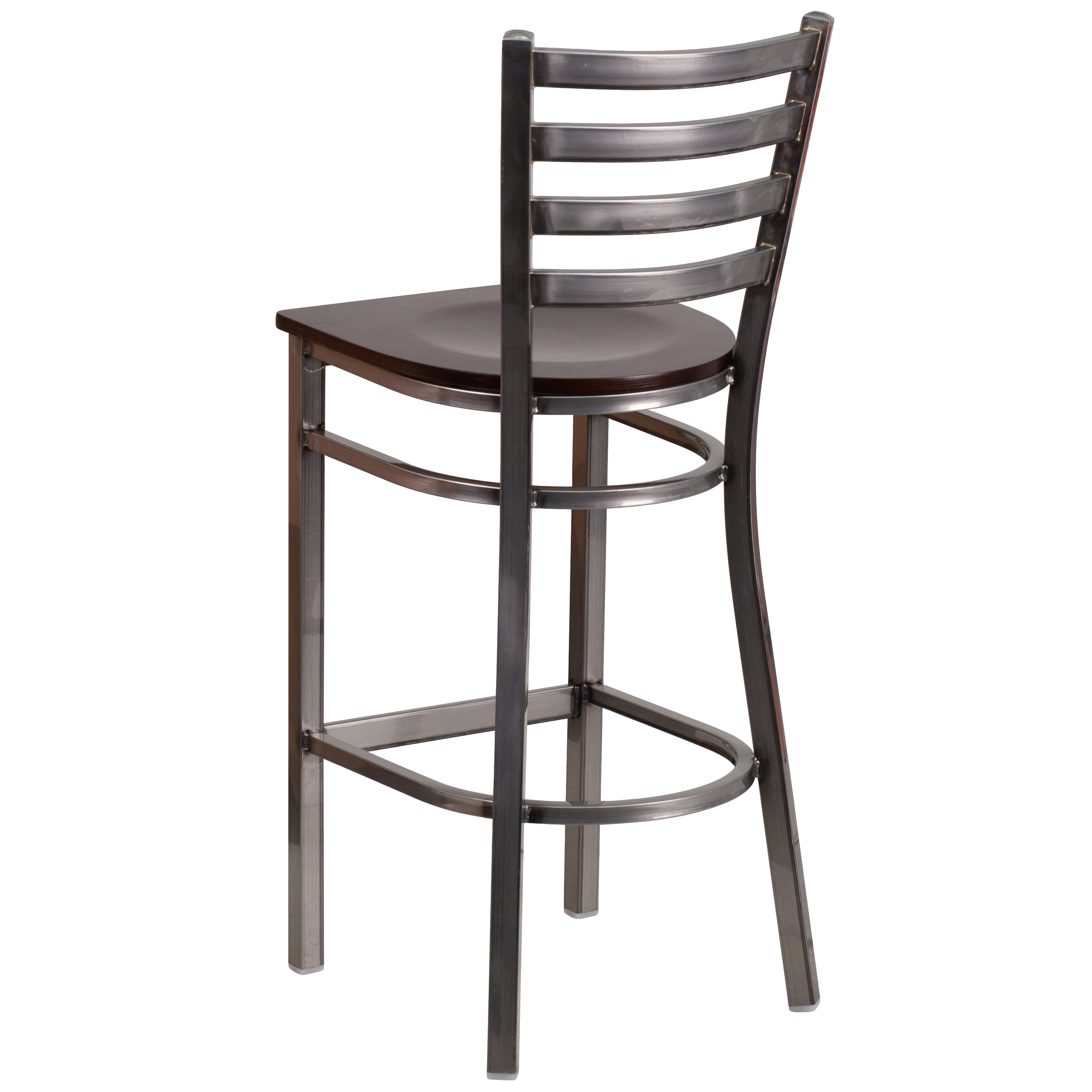 HERCULES Series Silver Antique Finish with Clear Coat Ladder Back Metal Restaurant Barstool - Walnut Wood Seat