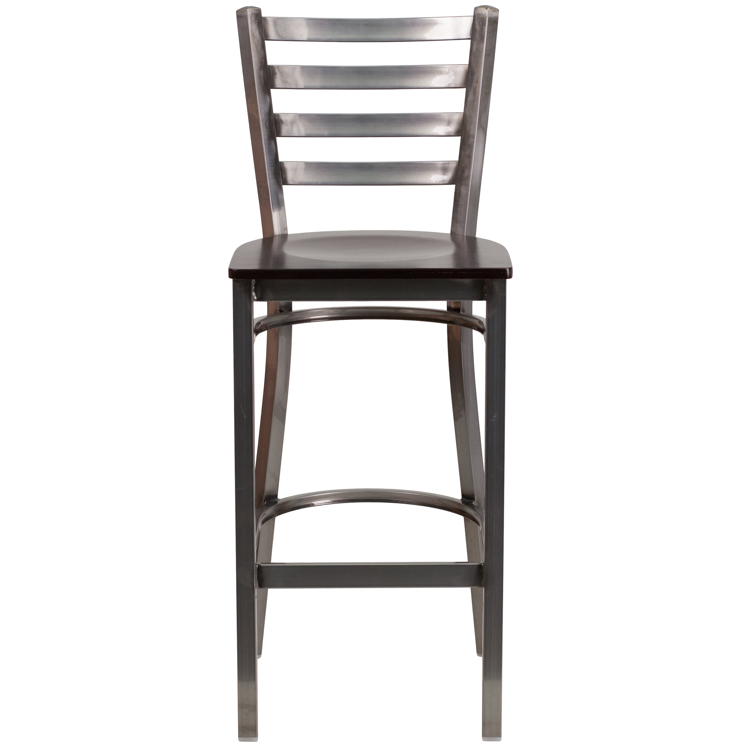 HERCULES Series Silver Antique Finish with Clear Coat Ladder Back Metal Restaurant Barstool - Walnut Wood Seat