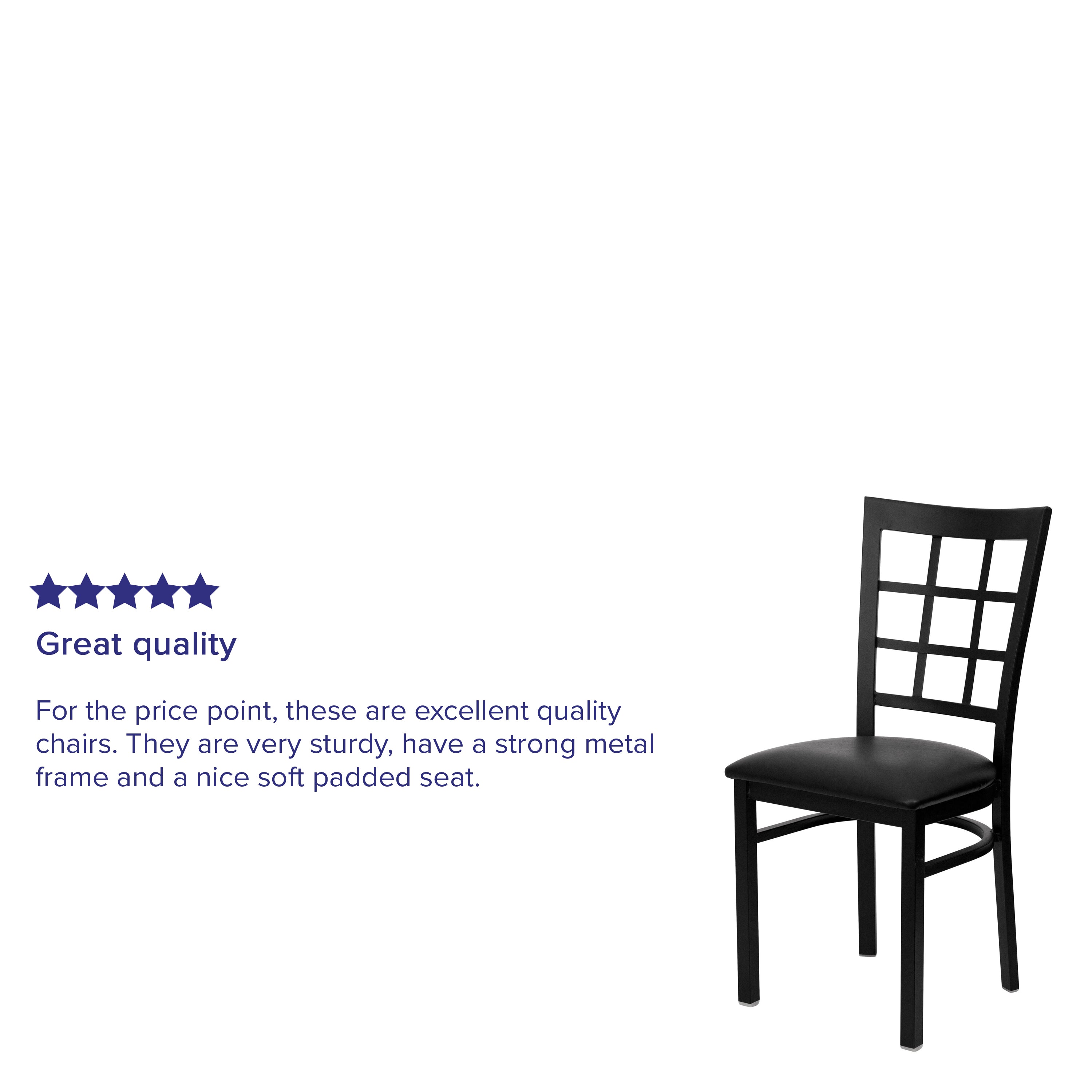 HERCULES Series Black Window Back Metal Restaurant Chair - Black Vinyl Seat