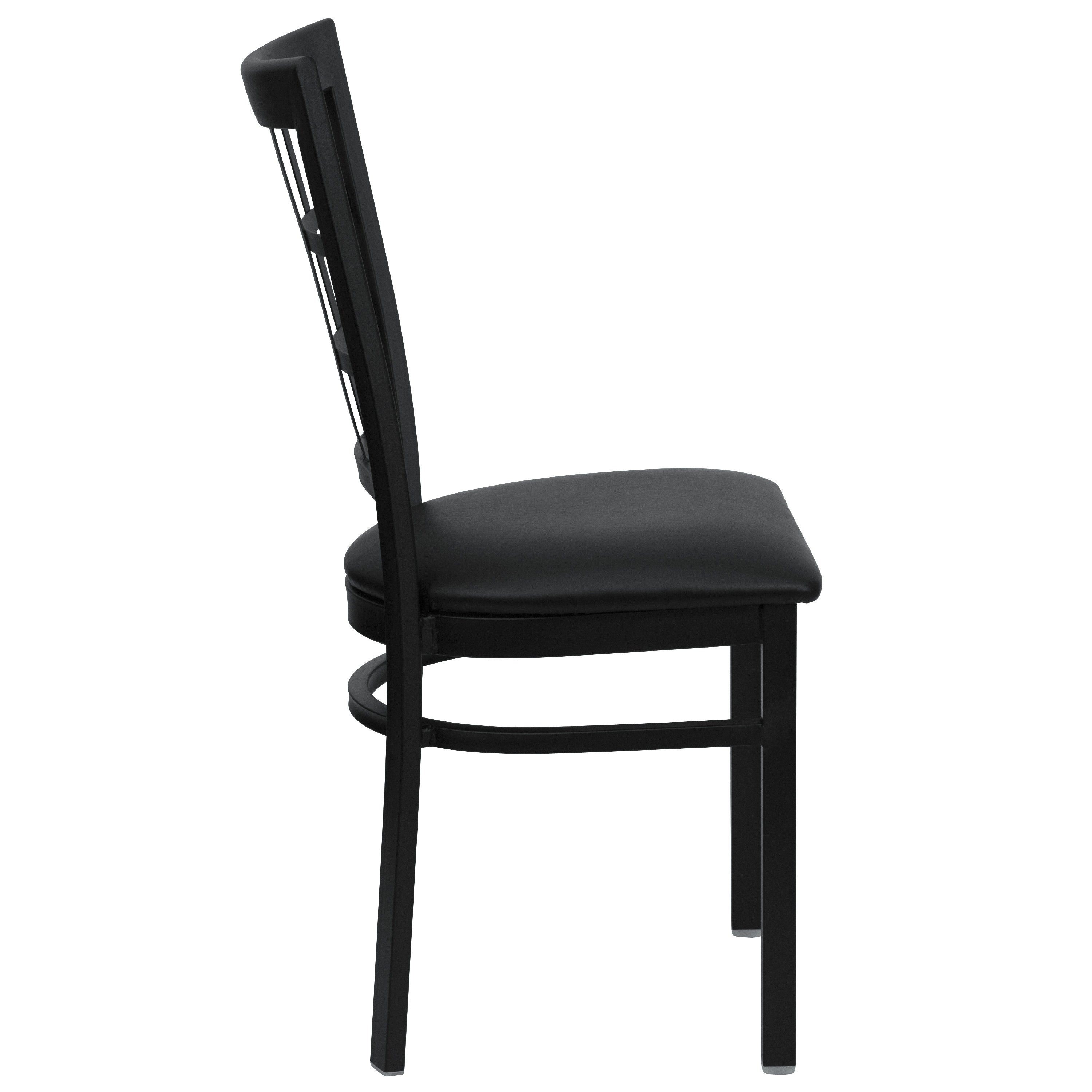HERCULES Series Black Window Back Metal Restaurant Chair - Black Vinyl Seat