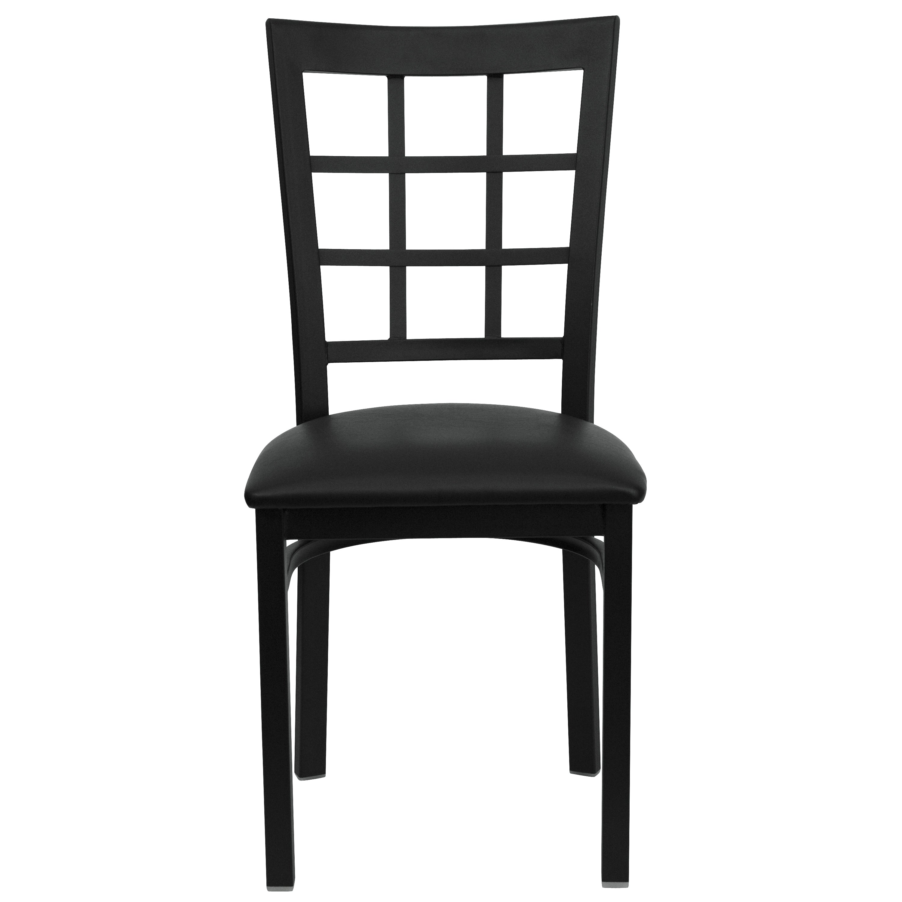 HERCULES Series Black Window Back Metal Restaurant Chair - Black Vinyl Seat