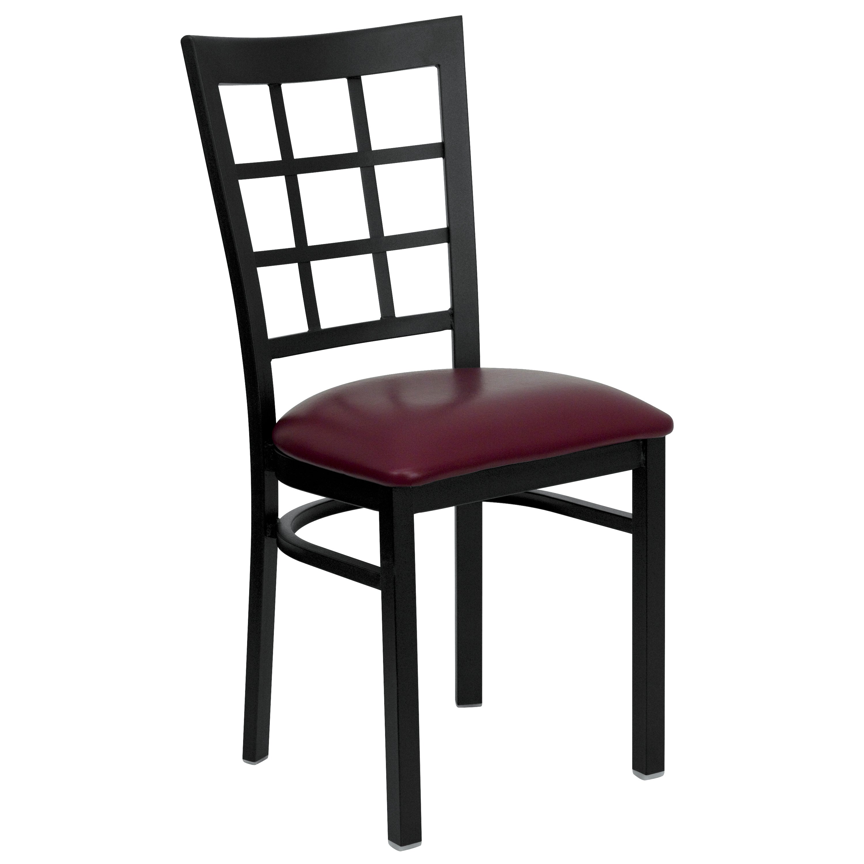 HERCULES Series Black Window Back Metal Restaurant Chair - Burgundy Vinyl Seat