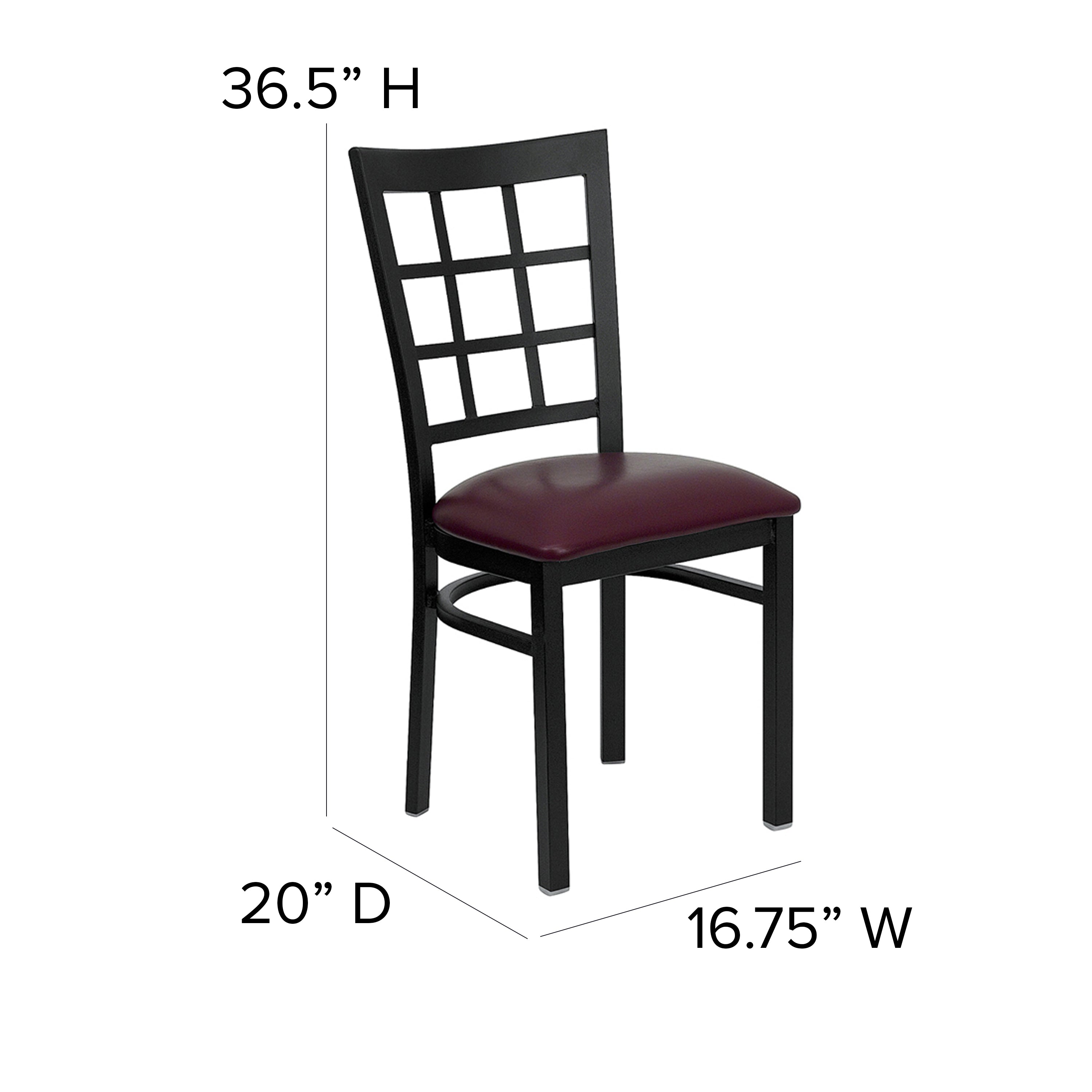 HERCULES Series Black Window Back Metal Restaurant Chair - Burgundy Vinyl Seat