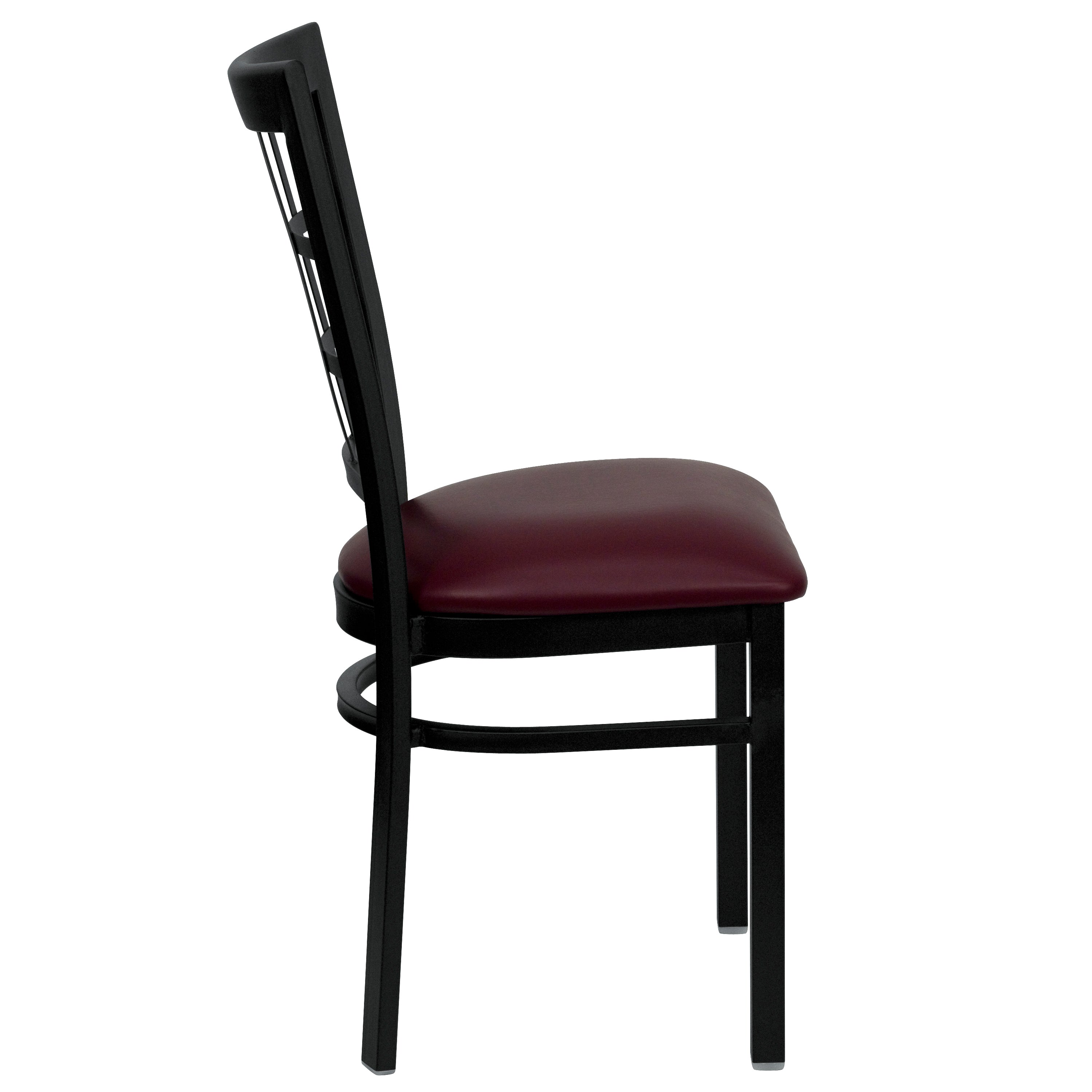 HERCULES Series Black Window Back Metal Restaurant Chair - Burgundy Vinyl Seat