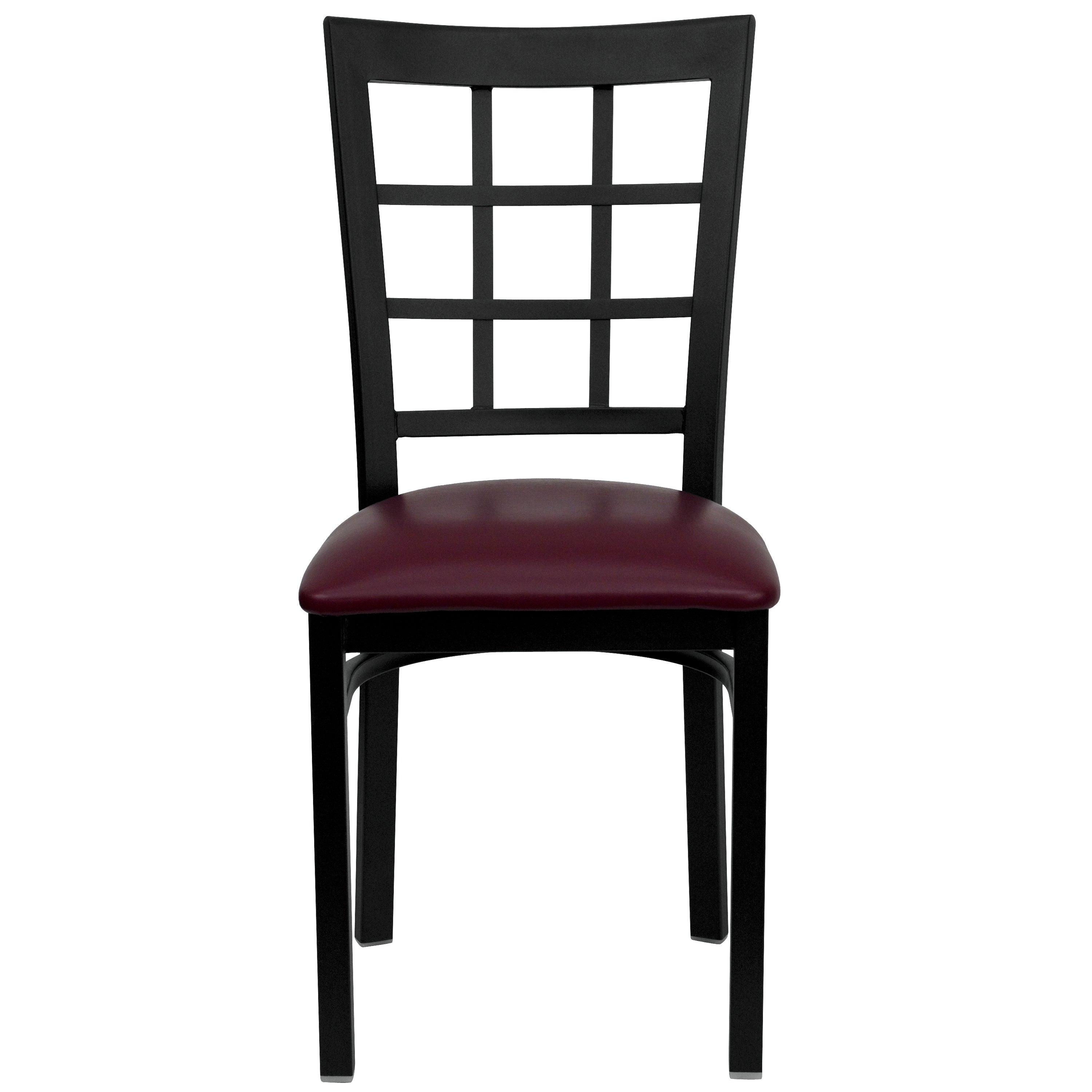 HERCULES Series Black Window Back Metal Restaurant Chair - Burgundy Vinyl Seat