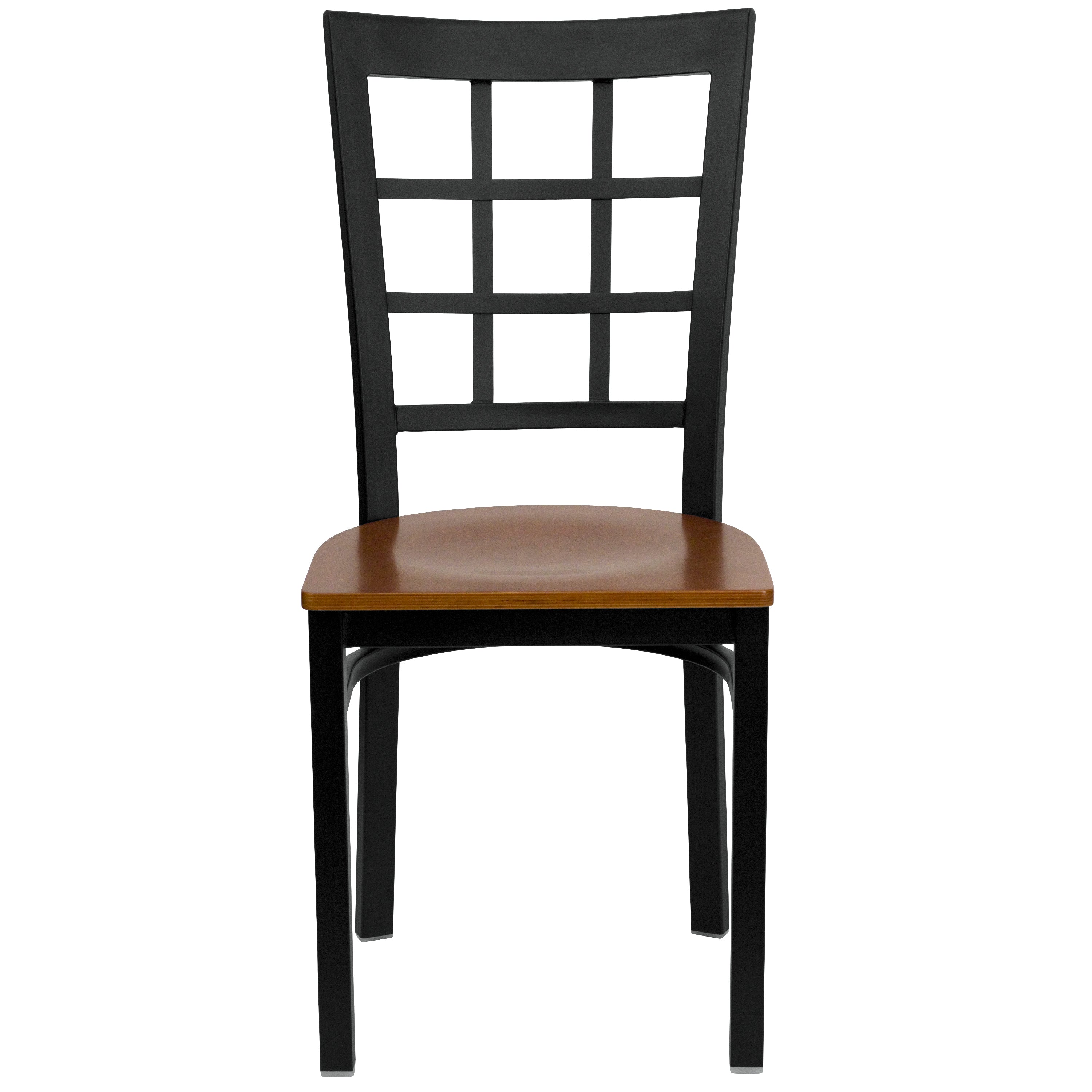 HERCULES Series Black Window Back Metal Restaurant Chair - Cherry Wood Seat