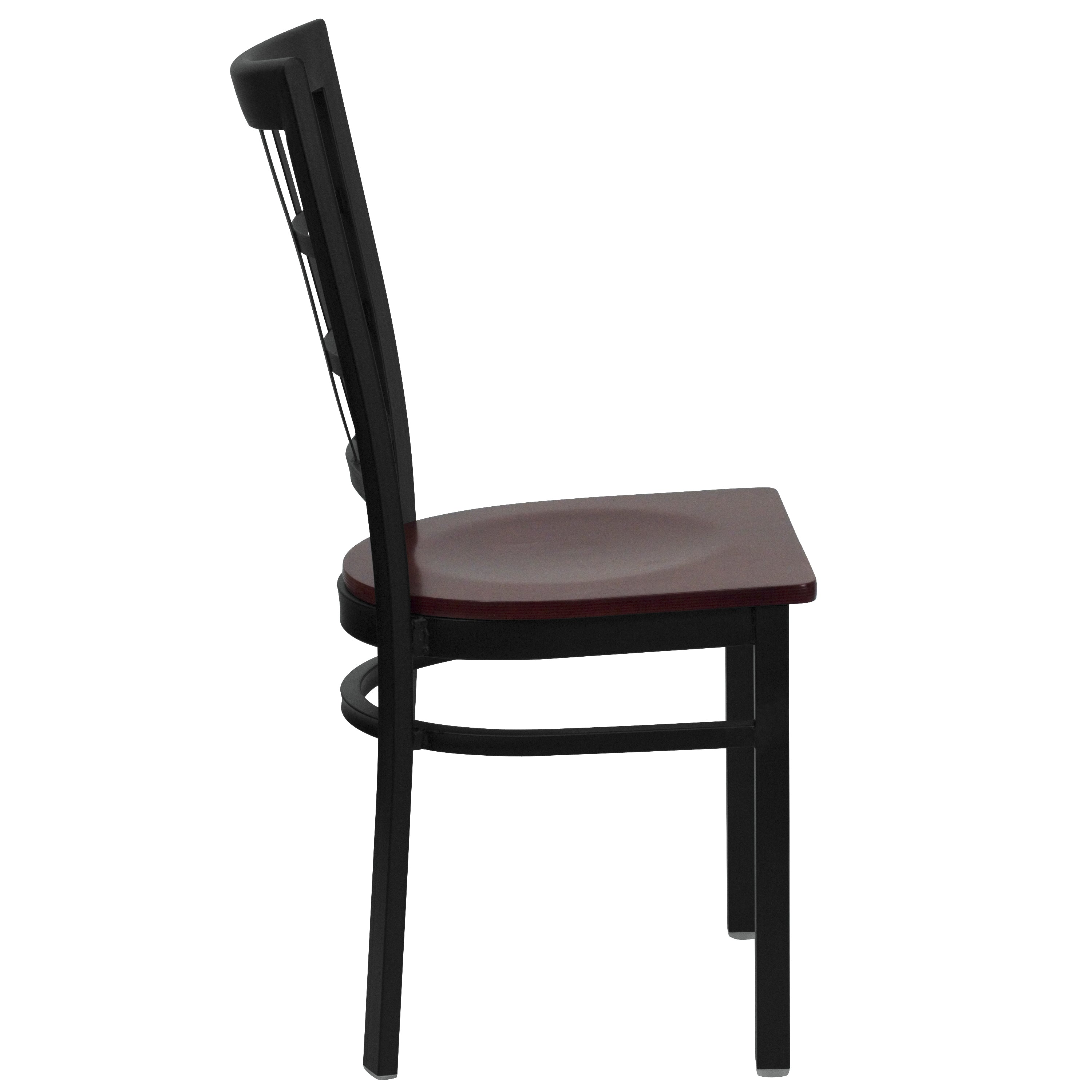 HERCULES Series Black Window Back Metal Restaurant Chair - Mahogany Wood Seat