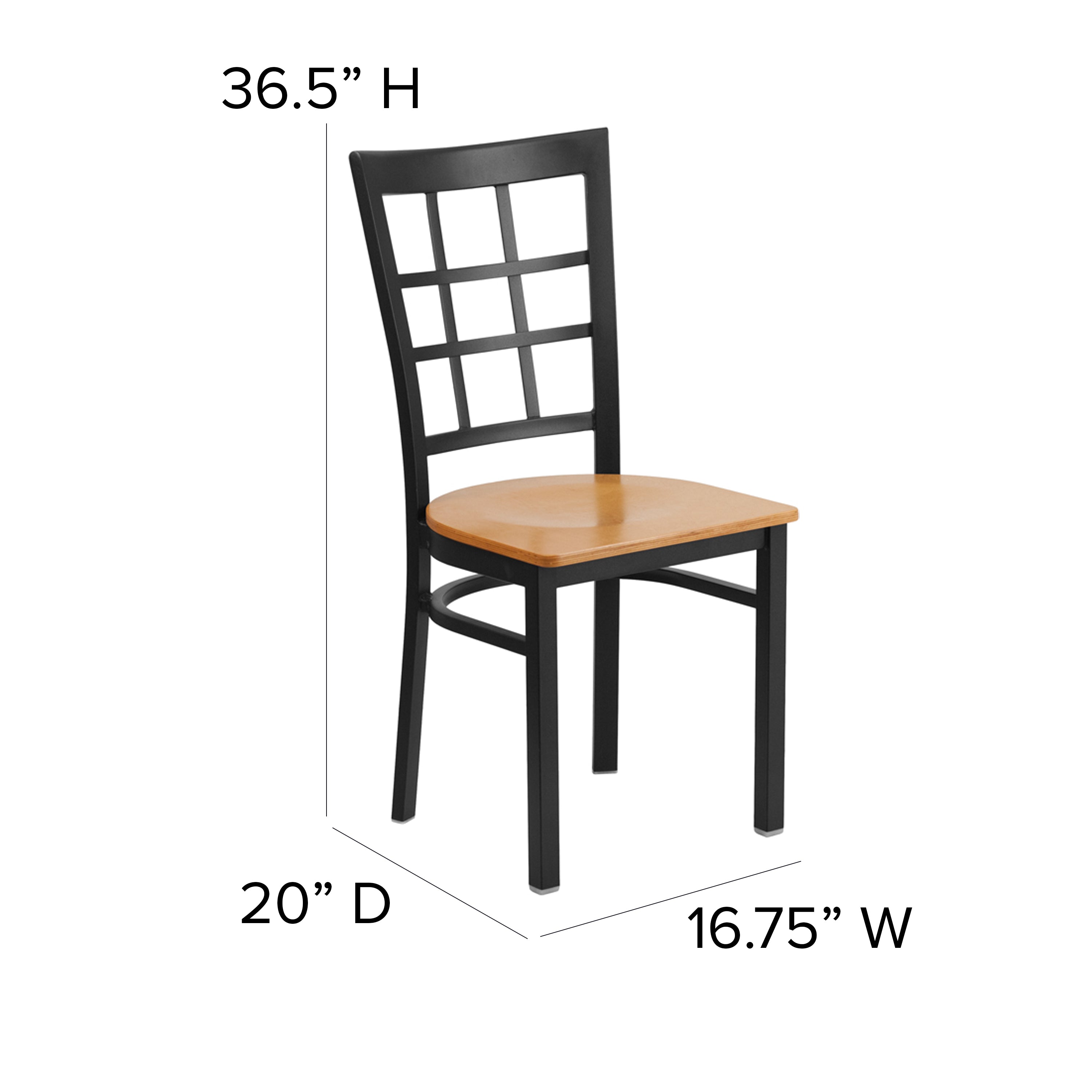 HERCULES Series Black Window Back Metal Restaurant Chair - Natural Wood Seat