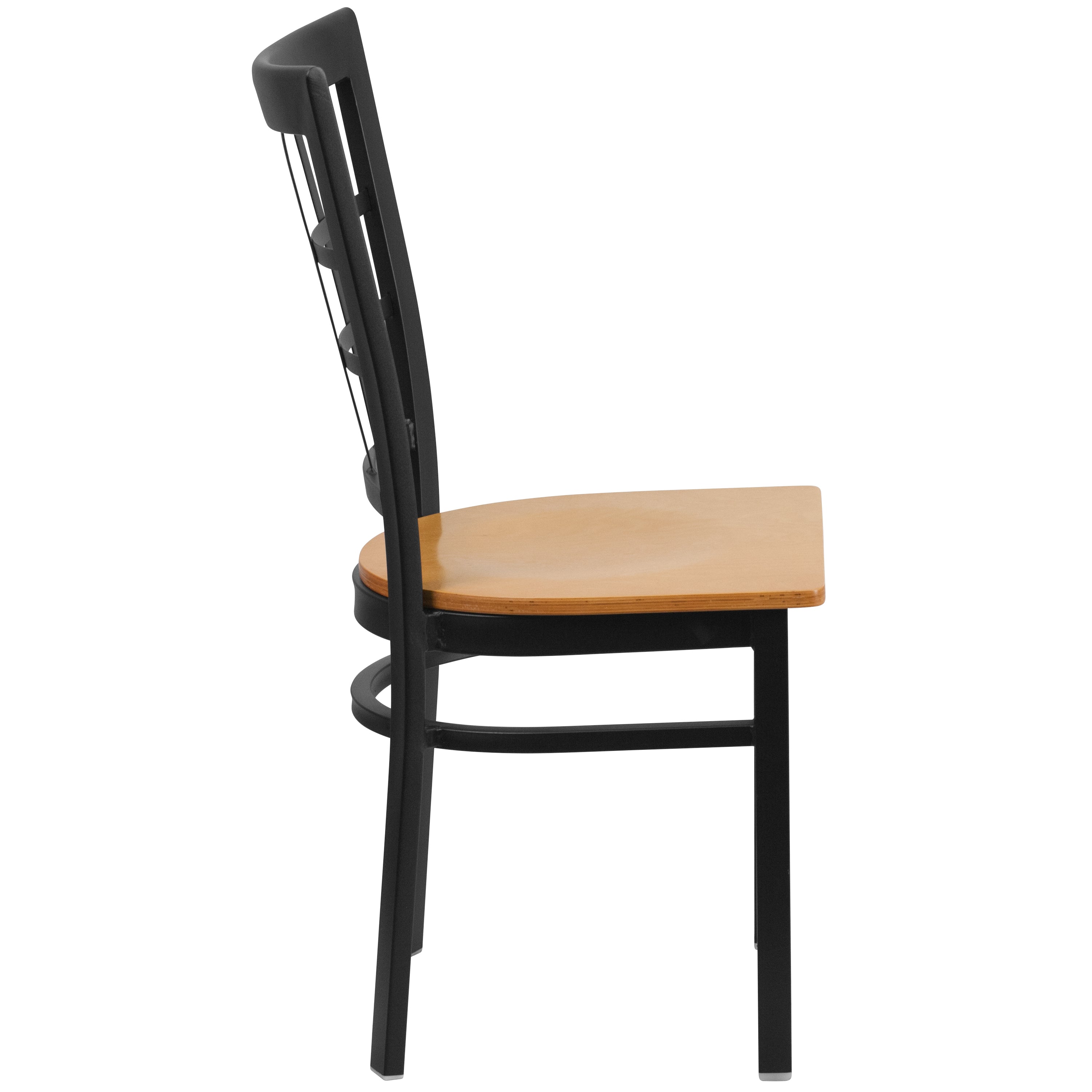 HERCULES Series Black Window Back Metal Restaurant Chair - Natural Wood Seat