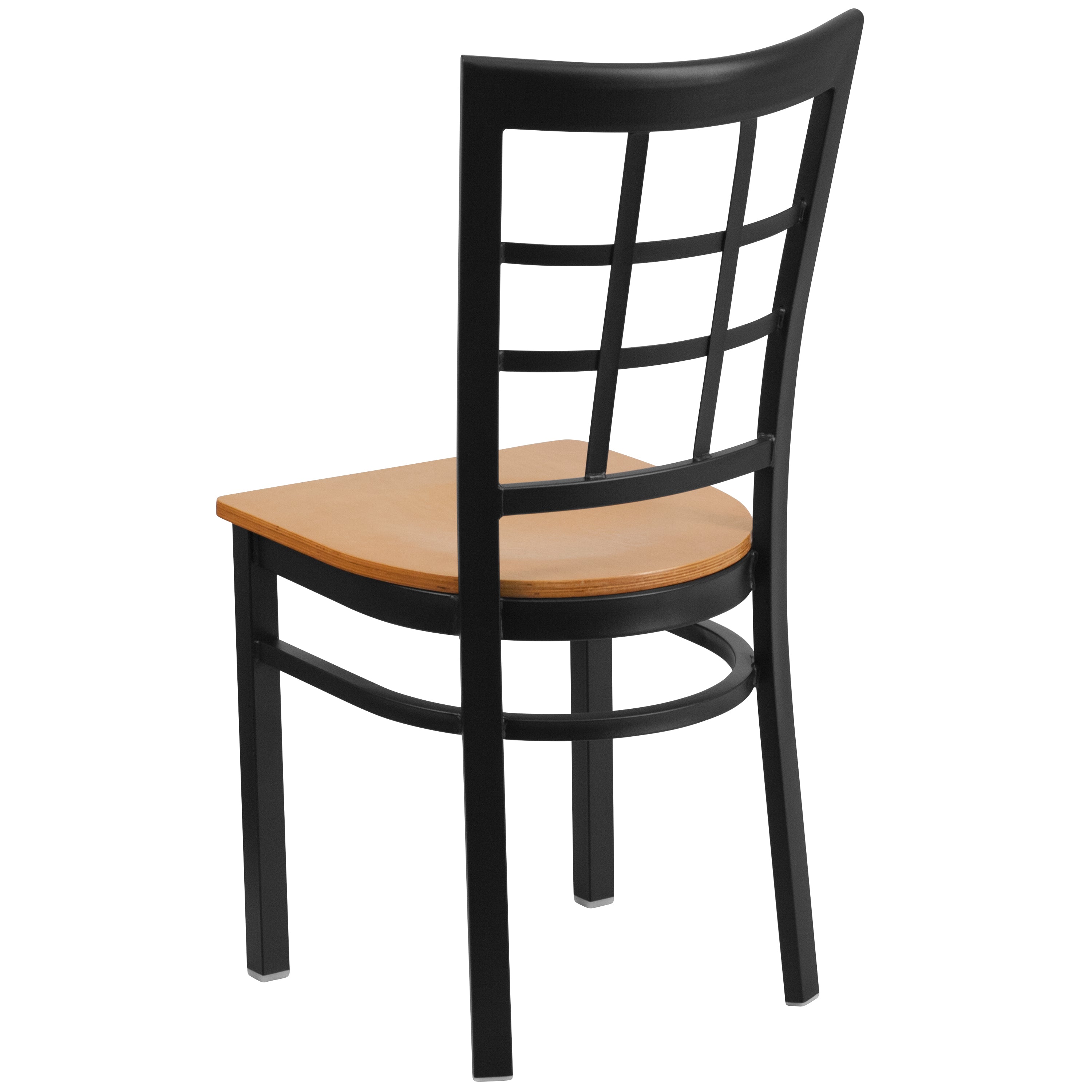 HERCULES Series Black Window Back Metal Restaurant Chair - Natural Wood Seat