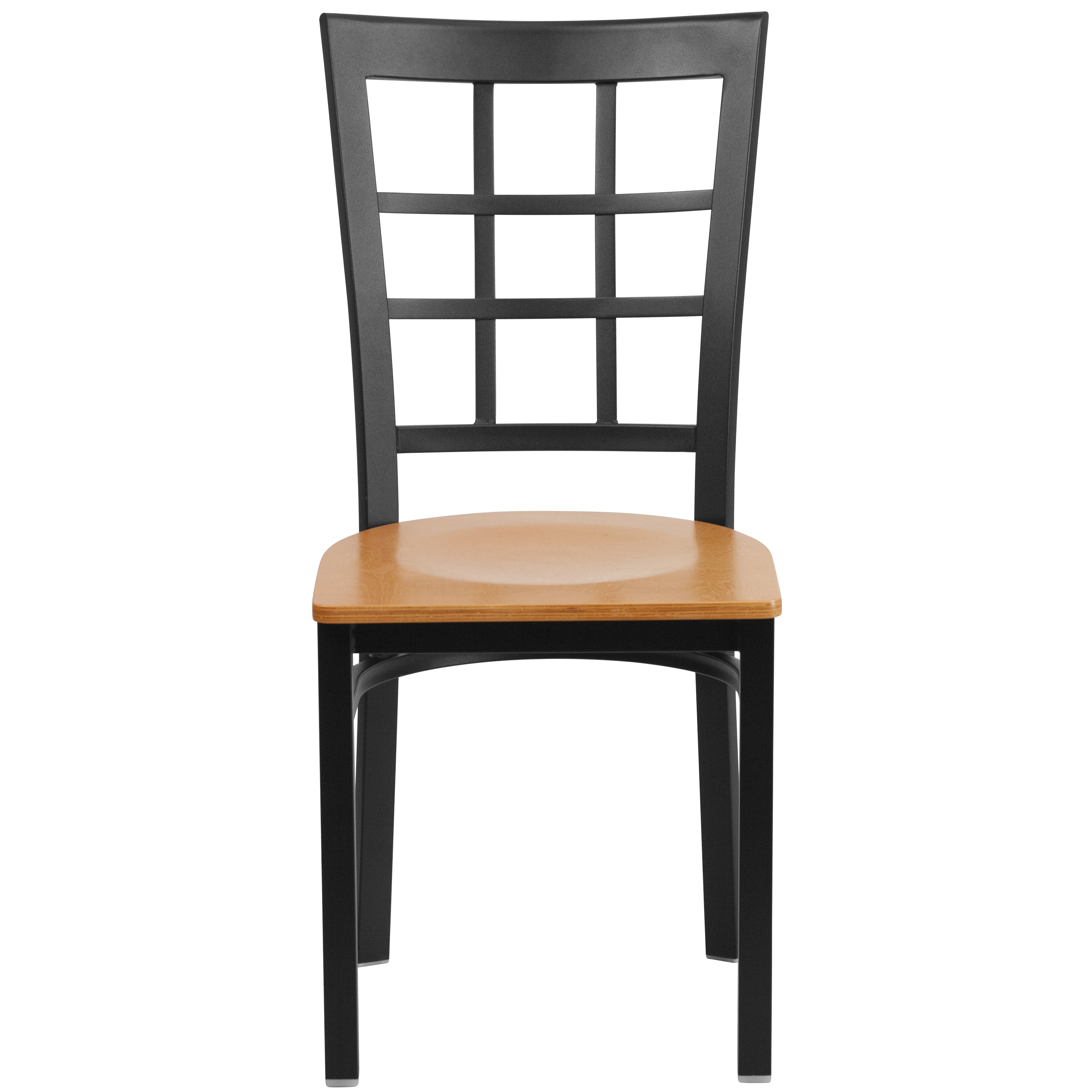 HERCULES Series Black Window Back Metal Restaurant Chair - Natural Wood Seat
