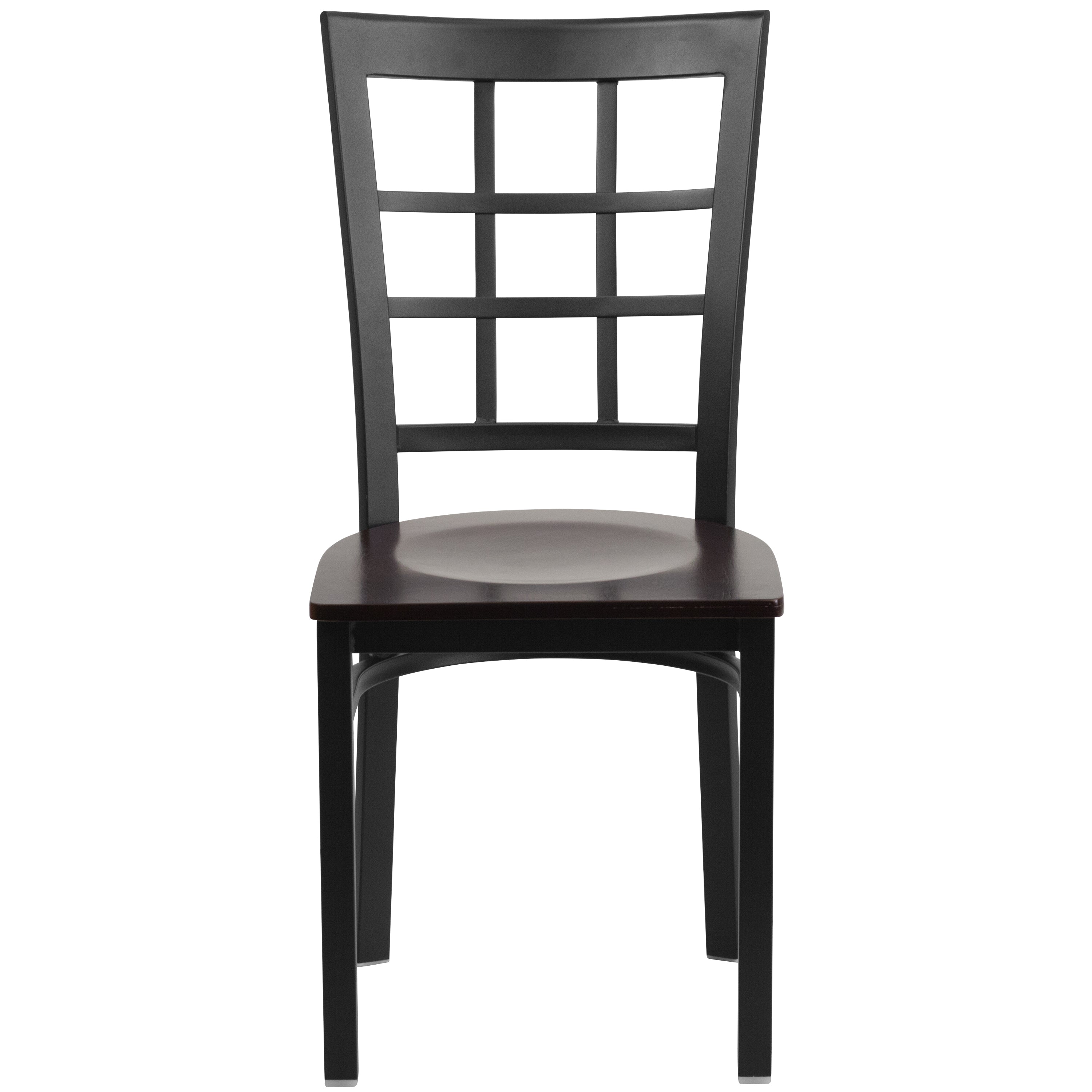 HERCULES Series Black Window Back Metal Restaurant Chair - Walnut Wood Seat