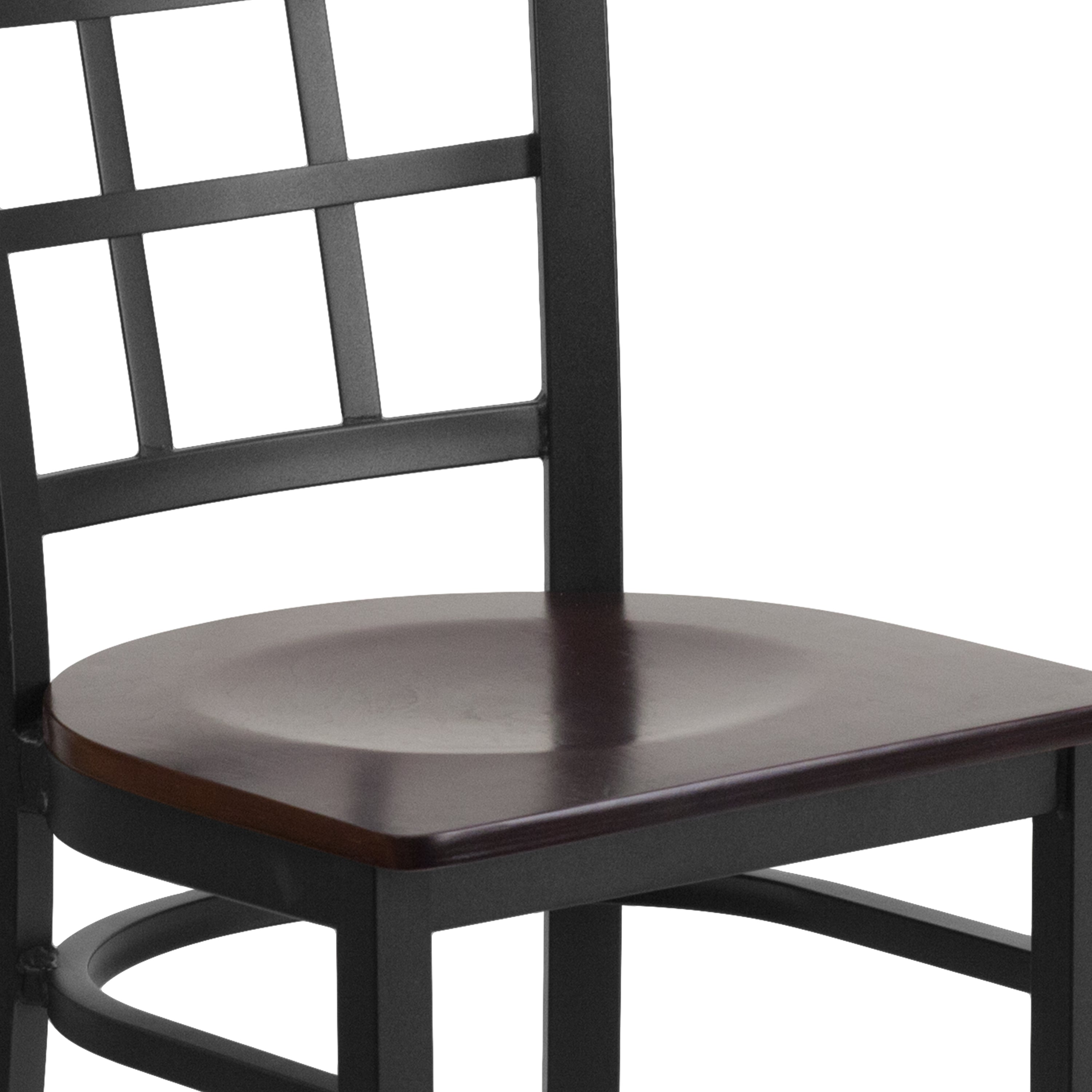 HERCULES Series Black Window Back Metal Restaurant Chair - Walnut Wood Seat