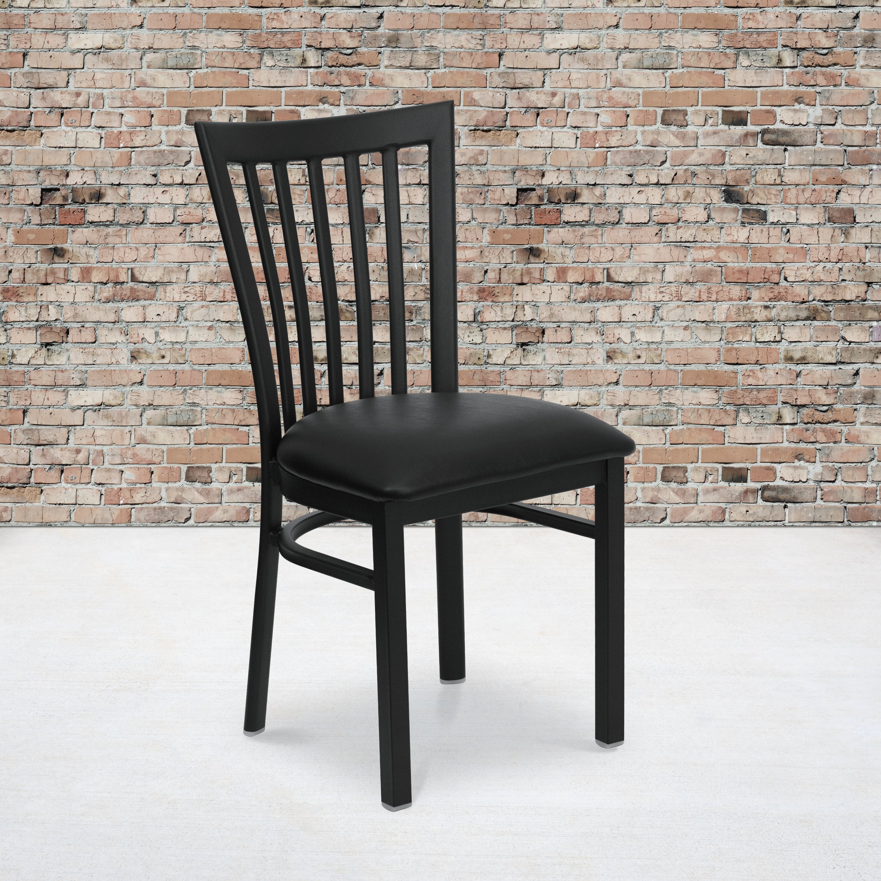 HERCULES Series Black School House Back Metal Restaurant Chair - Black Vinyl Seat