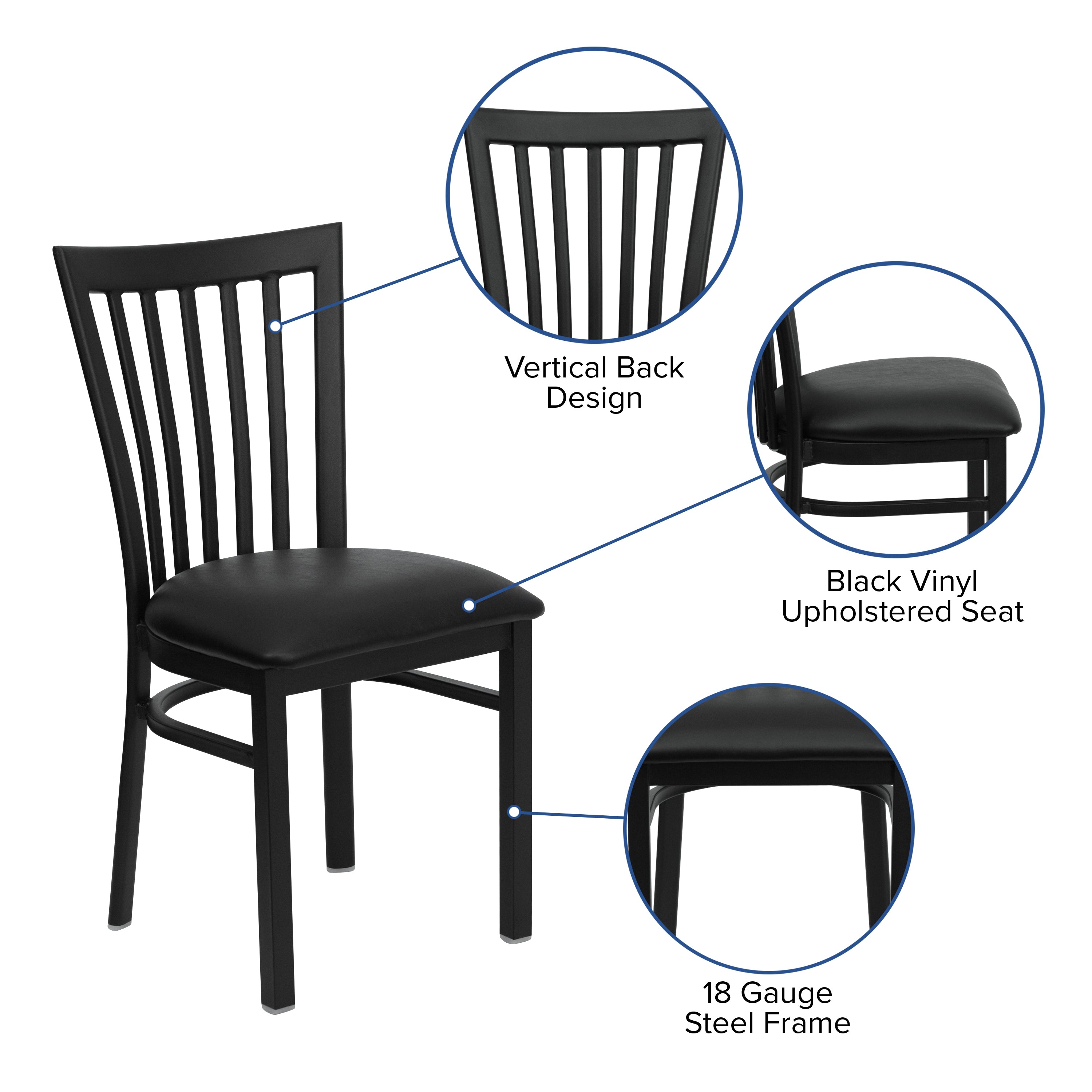 HERCULES Series Black School House Back Metal Restaurant Chair - Black Vinyl Seat