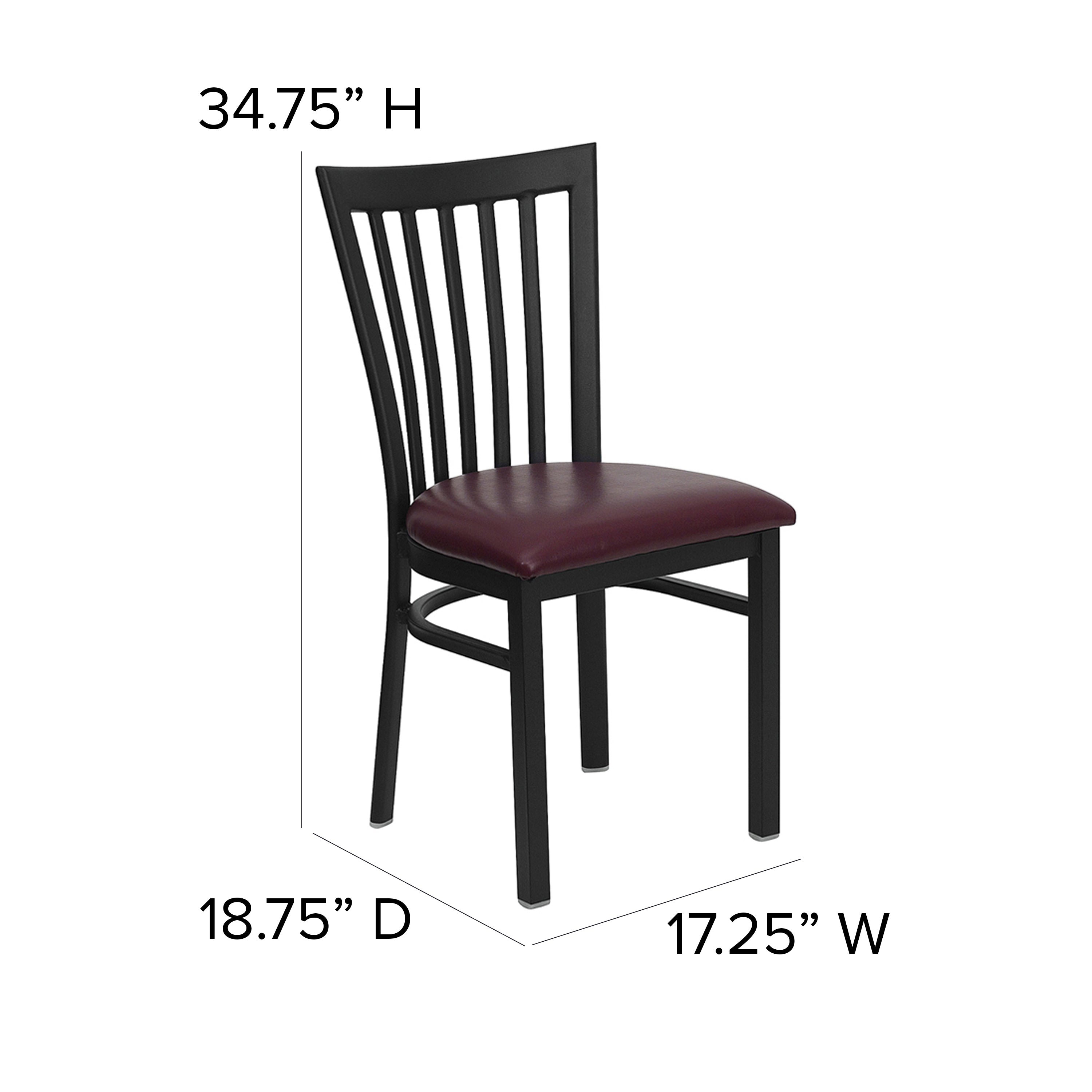 HERCULES Series Black School House Back Metal Restaurant Chair - Burgundy Vinyl Seat