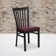 HERCULES Series Black School House Back Metal Restaurant Chair - Burgundy Vinyl Seat